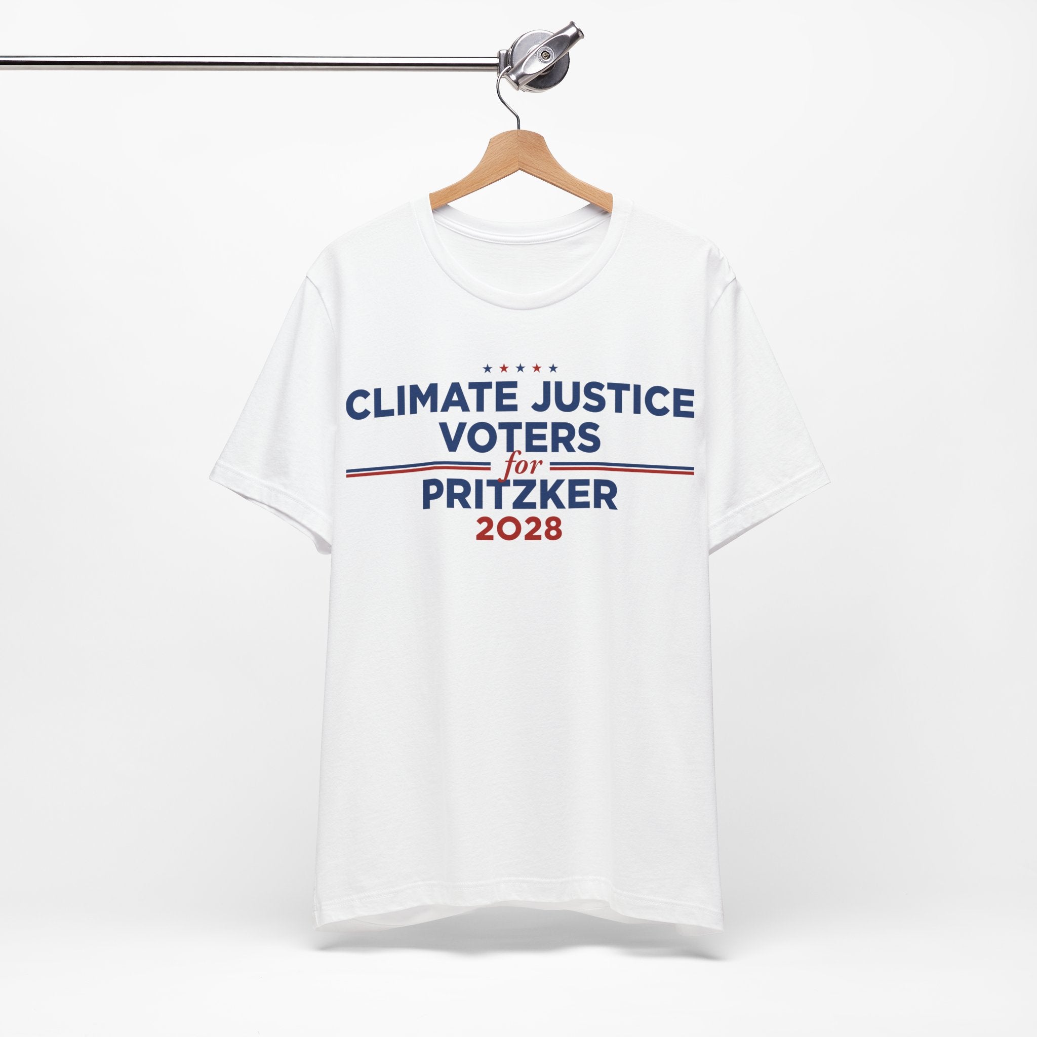 Climate Justice Voters for Pritzker 2028 T-Shirt | Bella+Canvas 3001 Political Graphic Tee