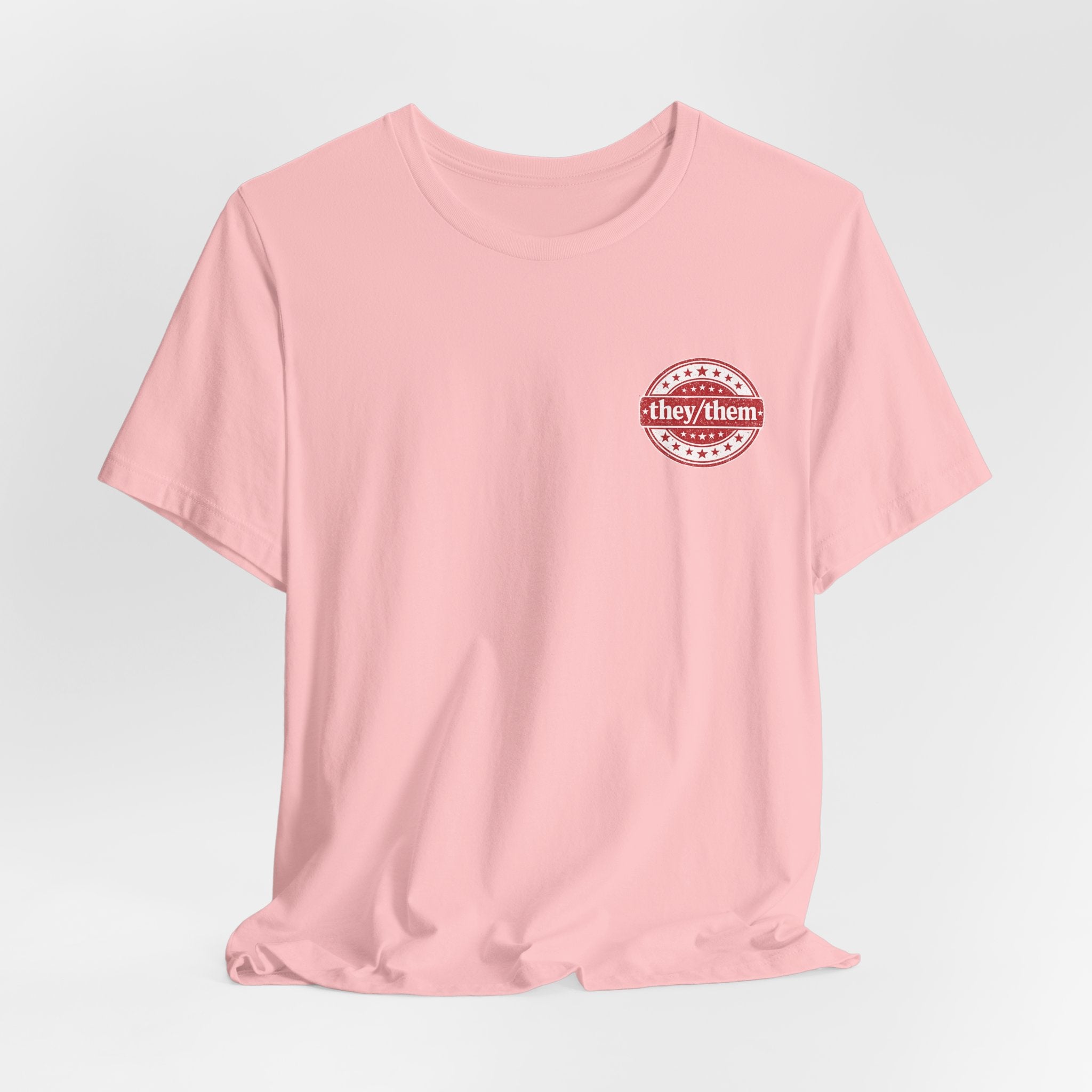 they/them Red Stamp Pronoun T-Shirt – Vintage Chest Graphic Tee