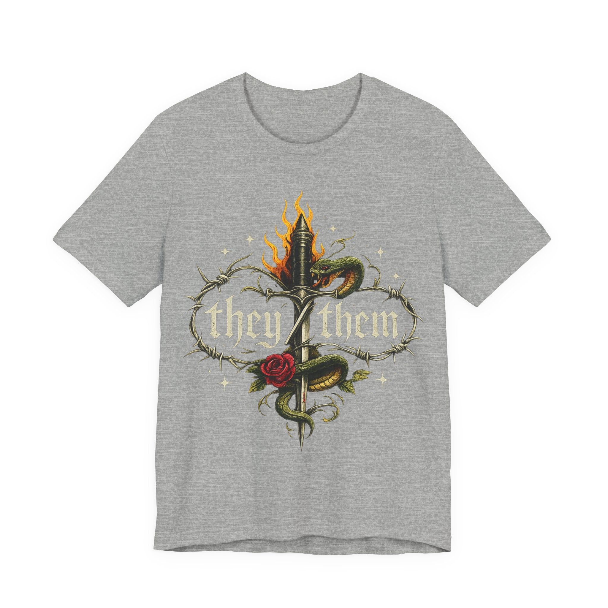 they/them Gothic Pronoun T-Shirt – Tattoo Flash Style Graphic Tee
