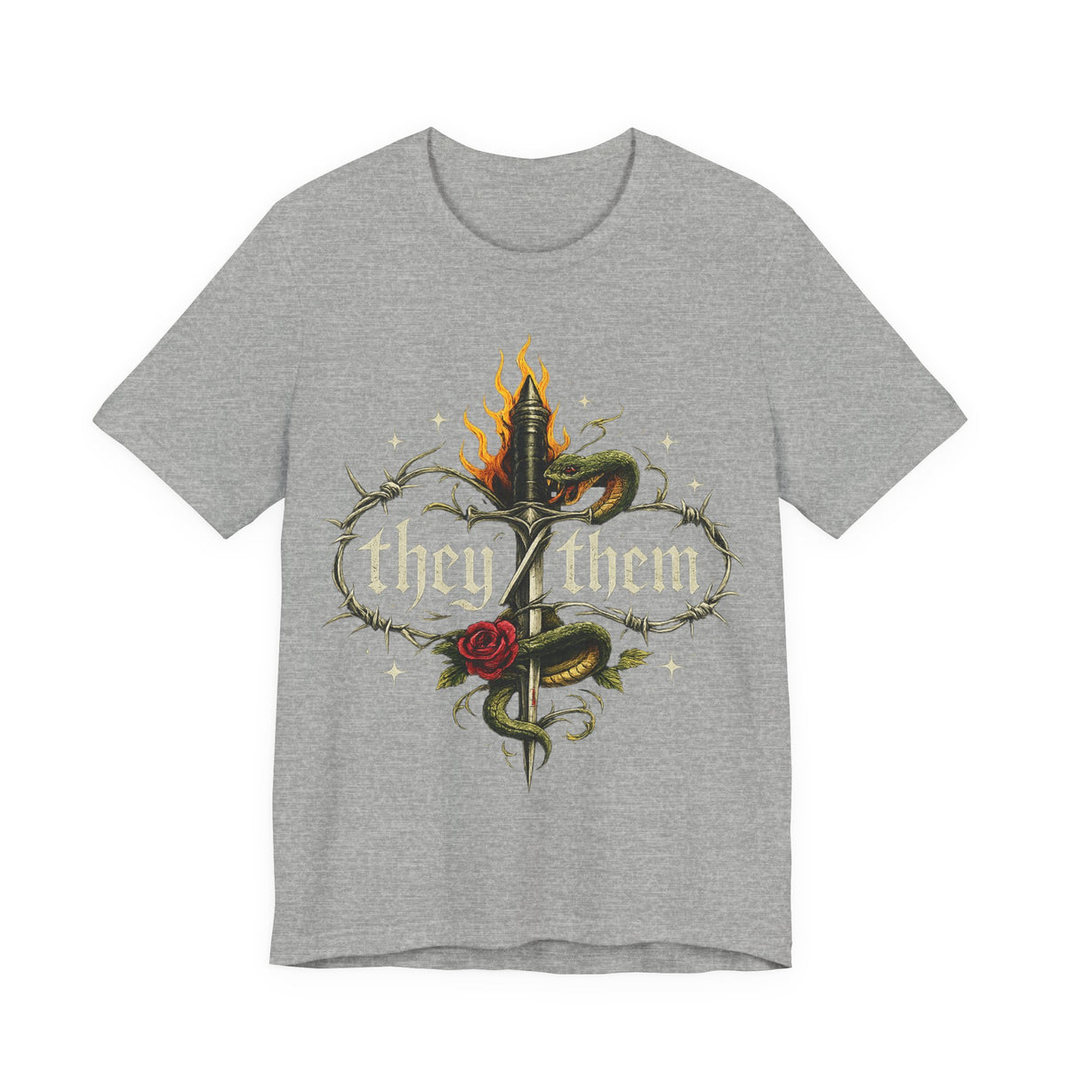 they/them Gothic Pronoun T-Shirt – Tattoo Flash Style Graphic Tee