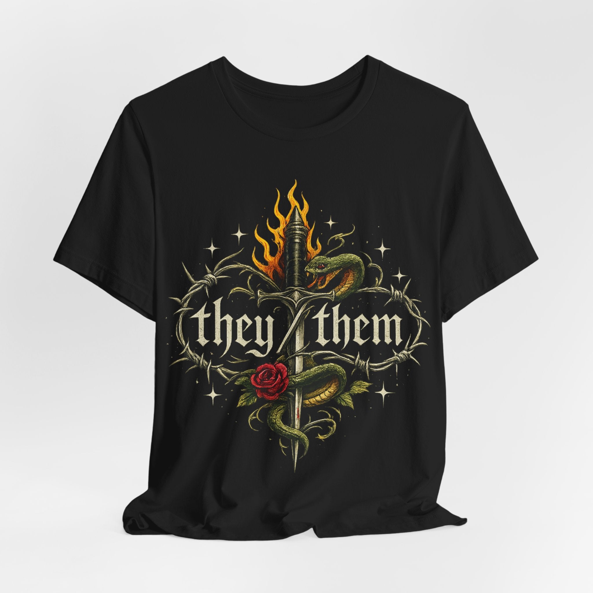 they/them Gothic Pronoun T-Shirt – Tattoo Flash Style Graphic Tee