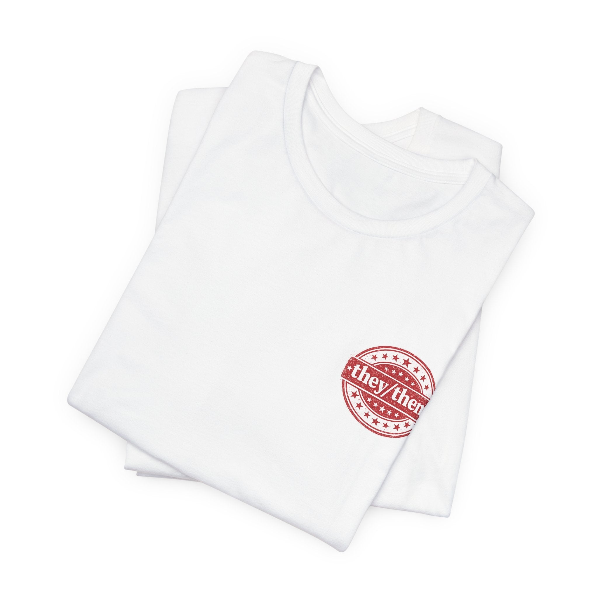they/them Red Stamp Pronoun T-Shirt – Vintage Chest Graphic Tee