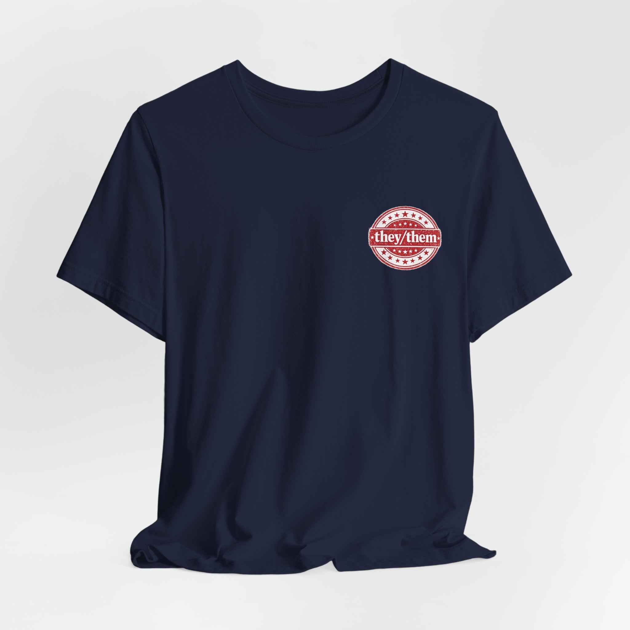 they/them Red Stamp Pronoun T-Shirt – Vintage Chest Graphic Tee