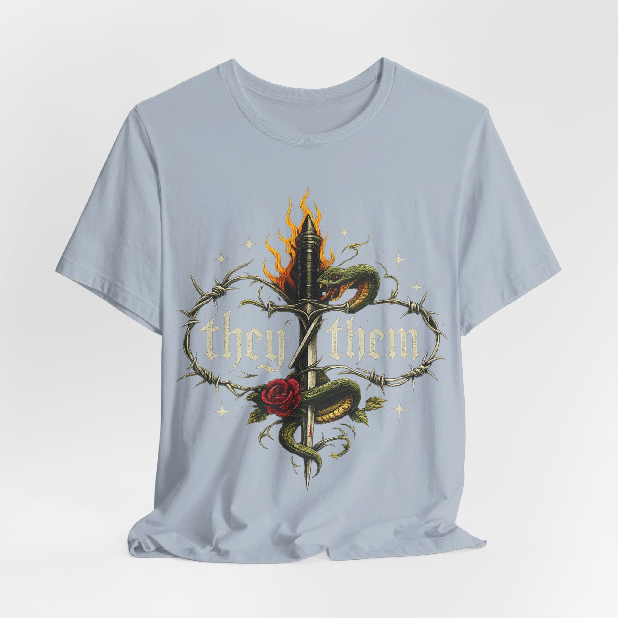 they/them Gothic Pronoun T-Shirt – Tattoo Flash Style Graphic Tee