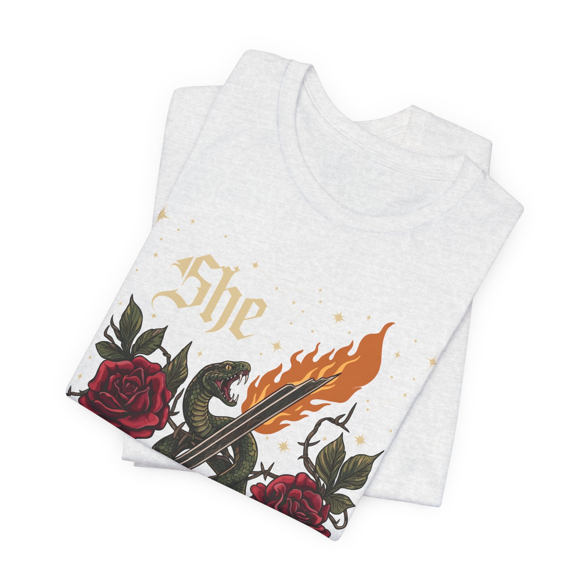 She/They Gothic Tattoo T-Shirt | Bella+Canvas 3001 Pronoun Graphic Tee