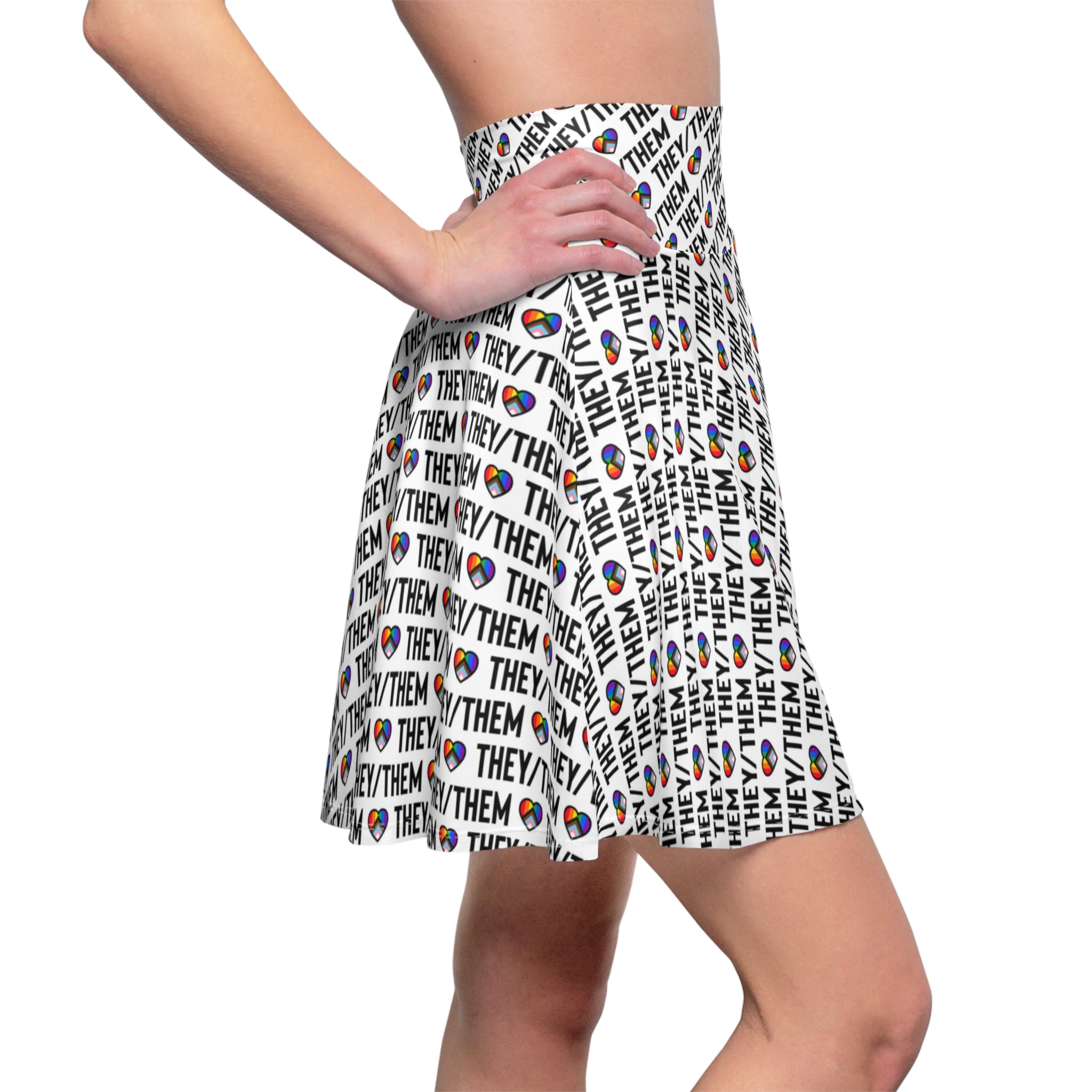They/Them Pride Pattern Skater Skirt | All-Over Print Pronoun Skirt