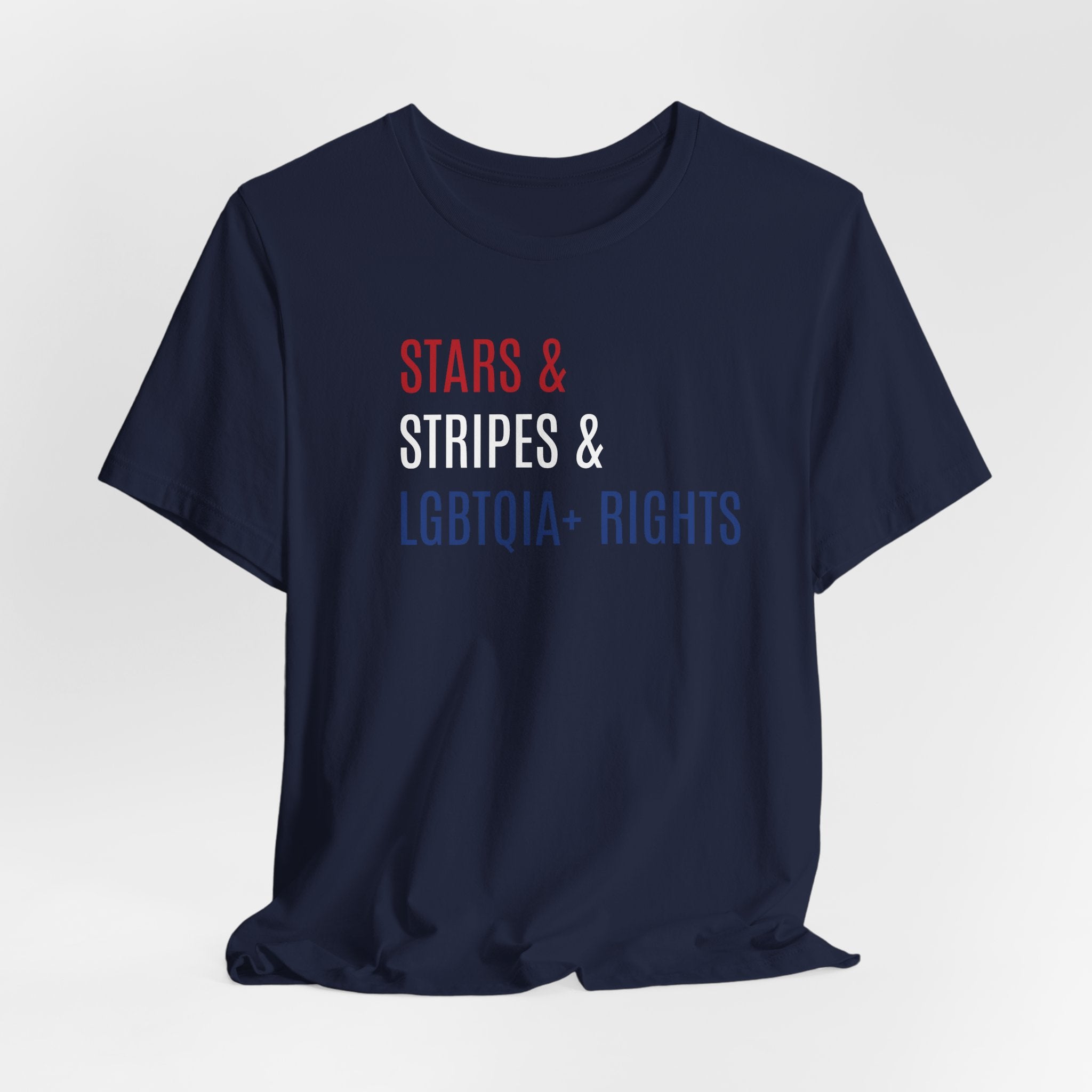 Stars, Stripes, LGBTQIA+ Rights Unisex T-Shirt - Red White Blue Patriotic Shirt - Gay Trans Non-Binary Progressive Shirt