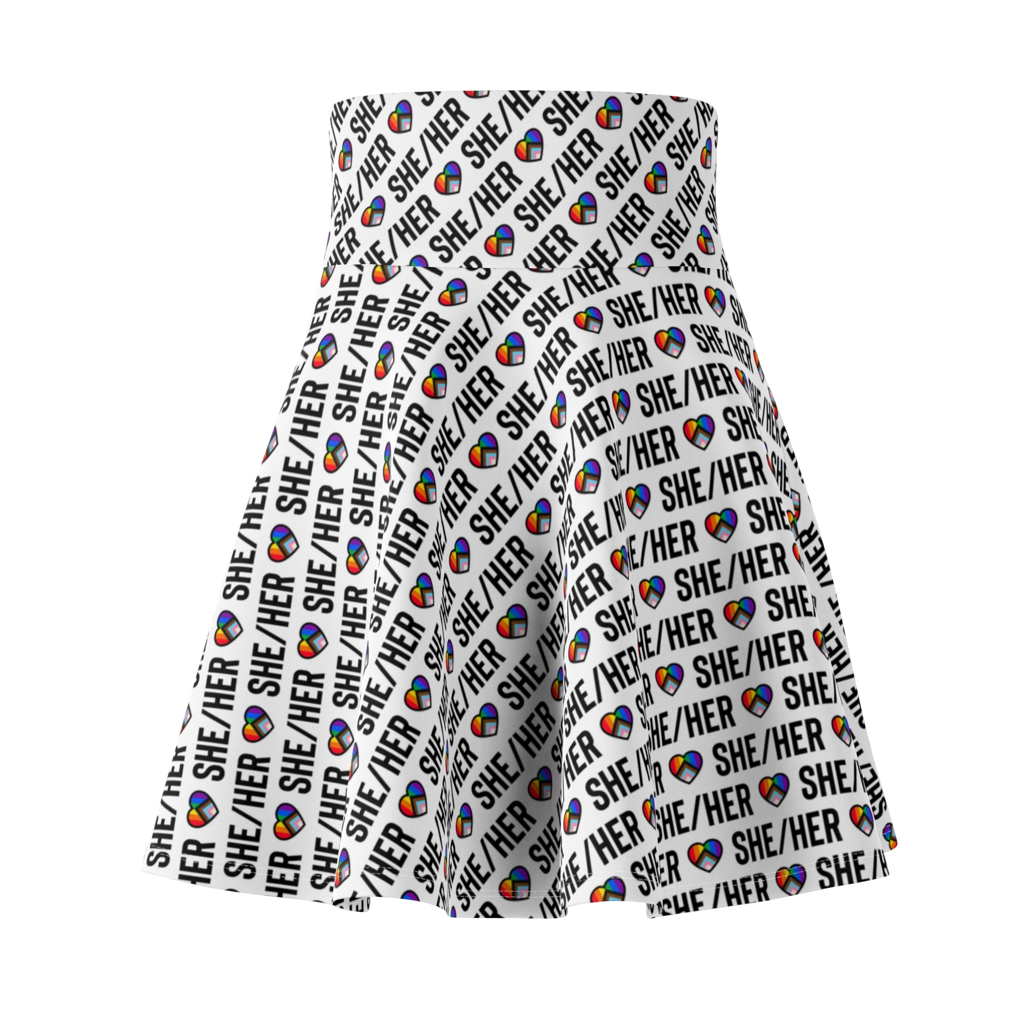 She/Her Pride Pattern Skater Skirt | All-Over Print Pronoun Skirt