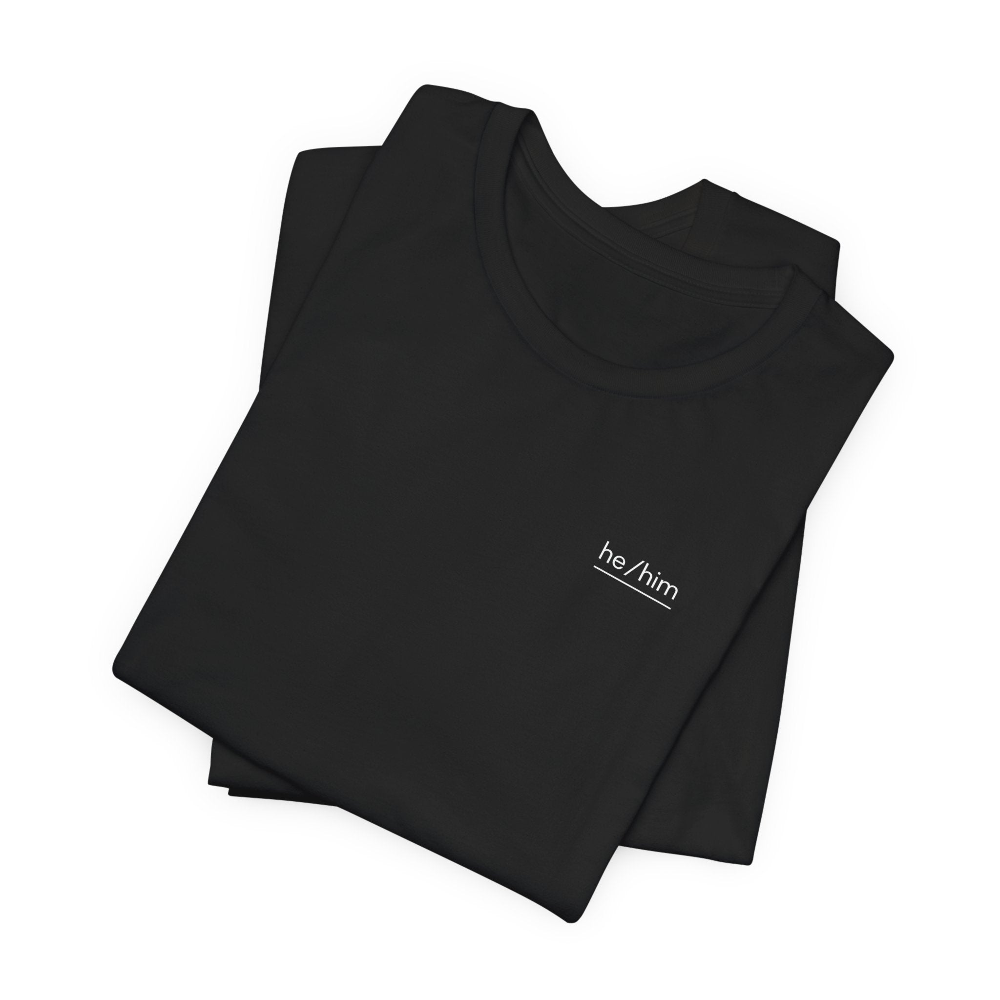he/him Pronoun T-Shirt – Minimalist Underlined Chest Graphic Tee