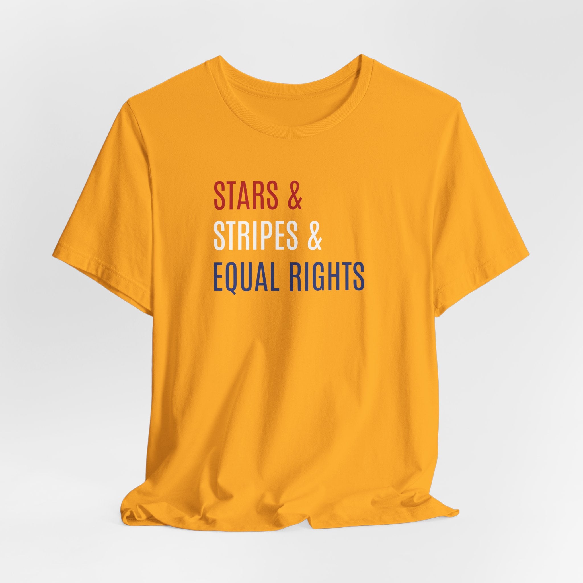 Stars, Stripes, Equal Rights T-Shirt - Red White Blue Patriotic Shirt - Progressive Politics - Women, Immigrants, BIPOC