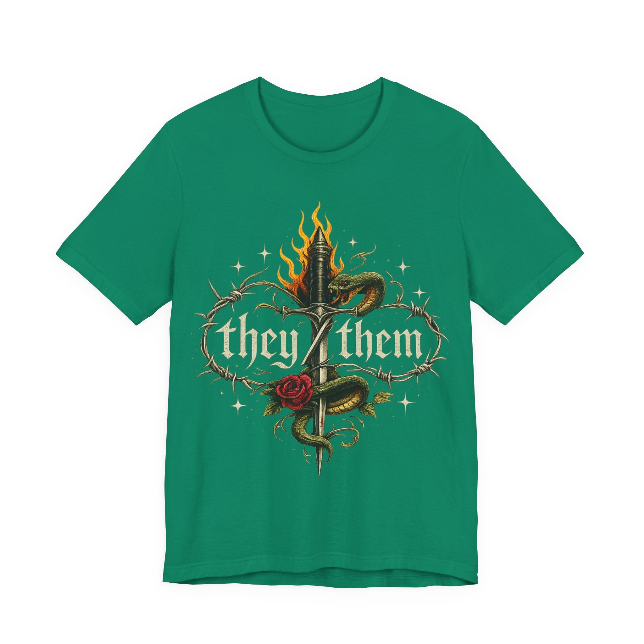 they/them Gothic Pronoun T-Shirt – Tattoo Flash Style Graphic Tee