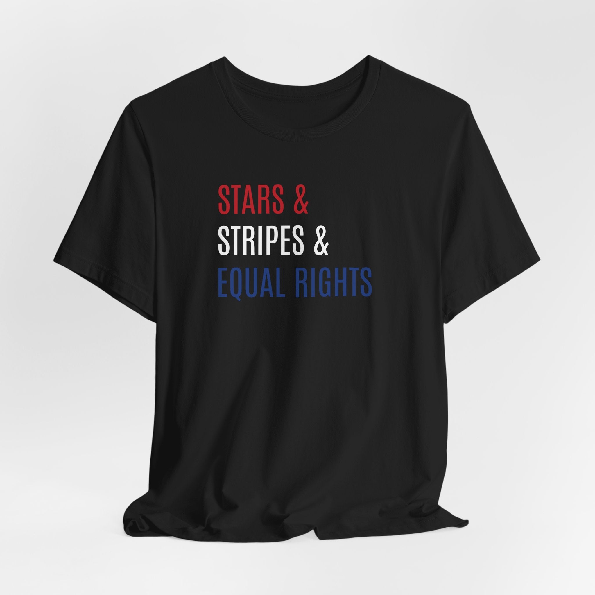 Stars, Stripes, Equal Rights T-Shirt - Red White Blue Patriotic Shirt - Progressive Politics - Women, Immigrants, BIPOC