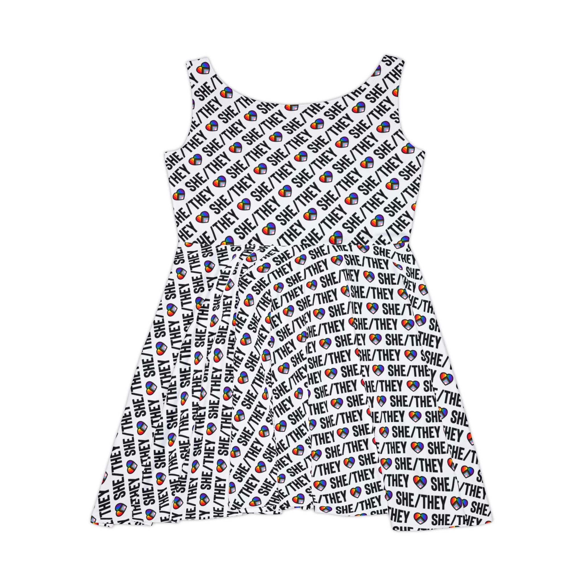 She/They Pride Pattern Skater Dress | All-Over Print Pronoun Dress