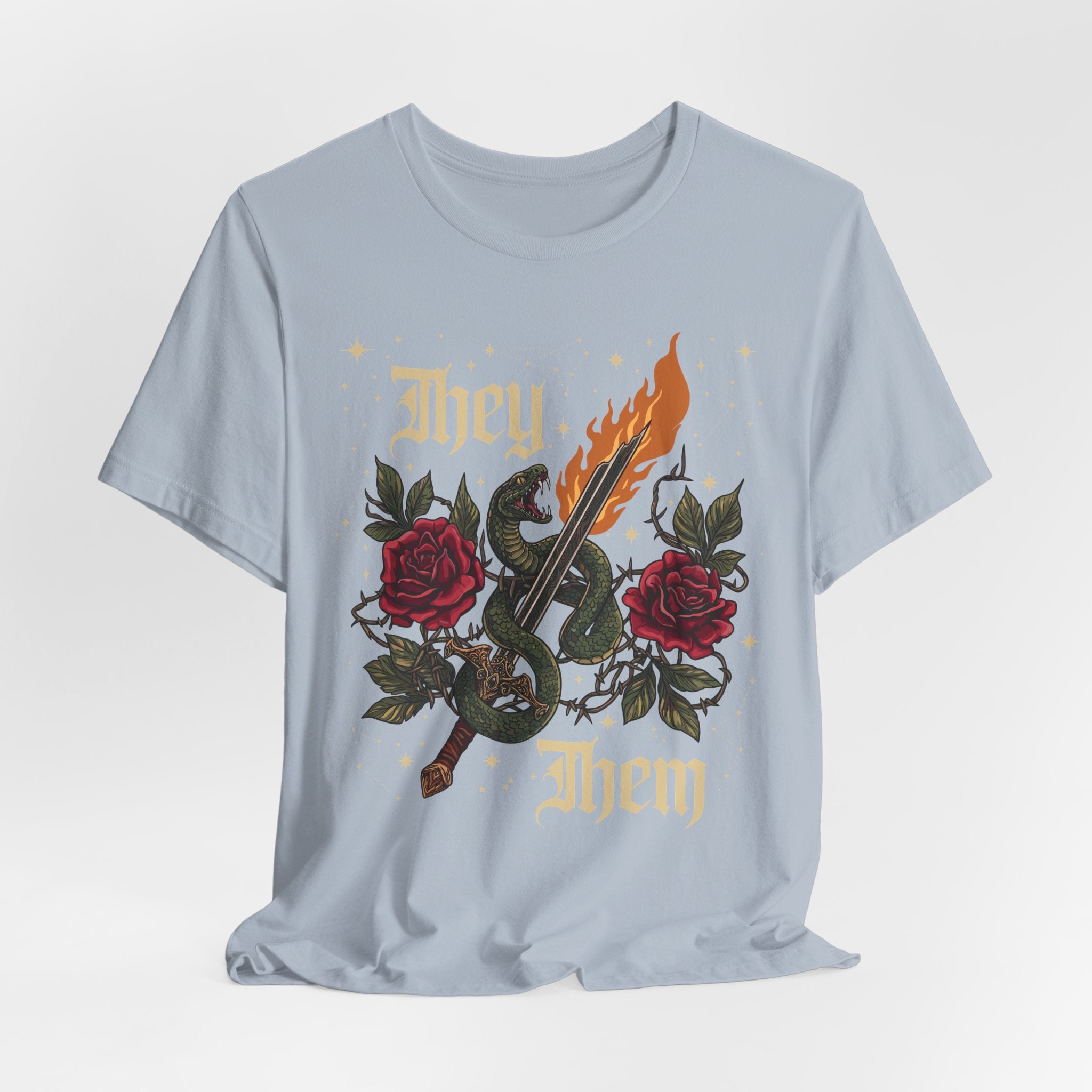 They/Them Gothic Tattoo T-Shirt | Bella+Canvas 3001 Pronoun Graphic Tee