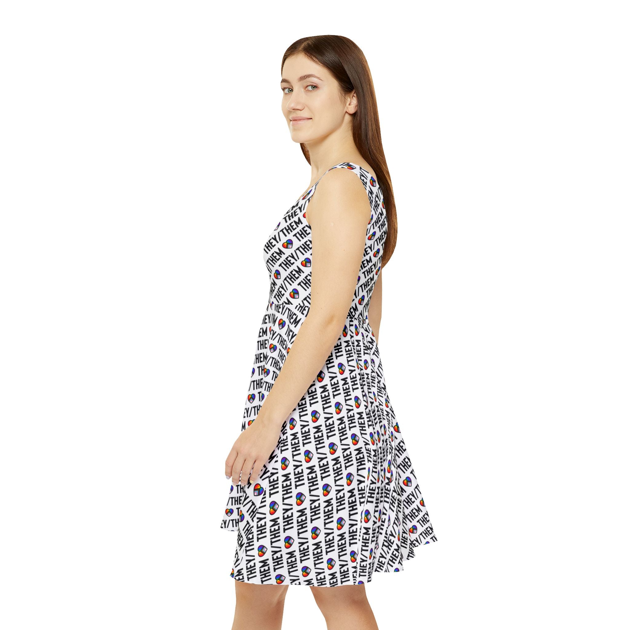 They/Them Pride Pattern Skater Dress | All-Over Print Pronoun Dress