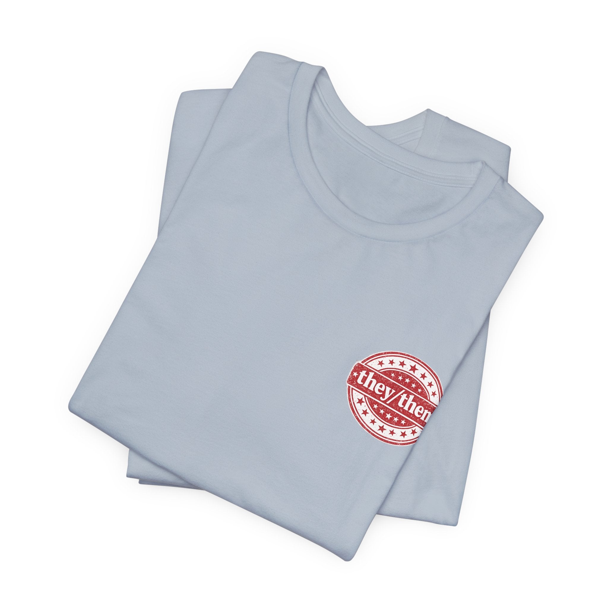 they/them Red Stamp Pronoun T-Shirt – Vintage Chest Graphic Tee
