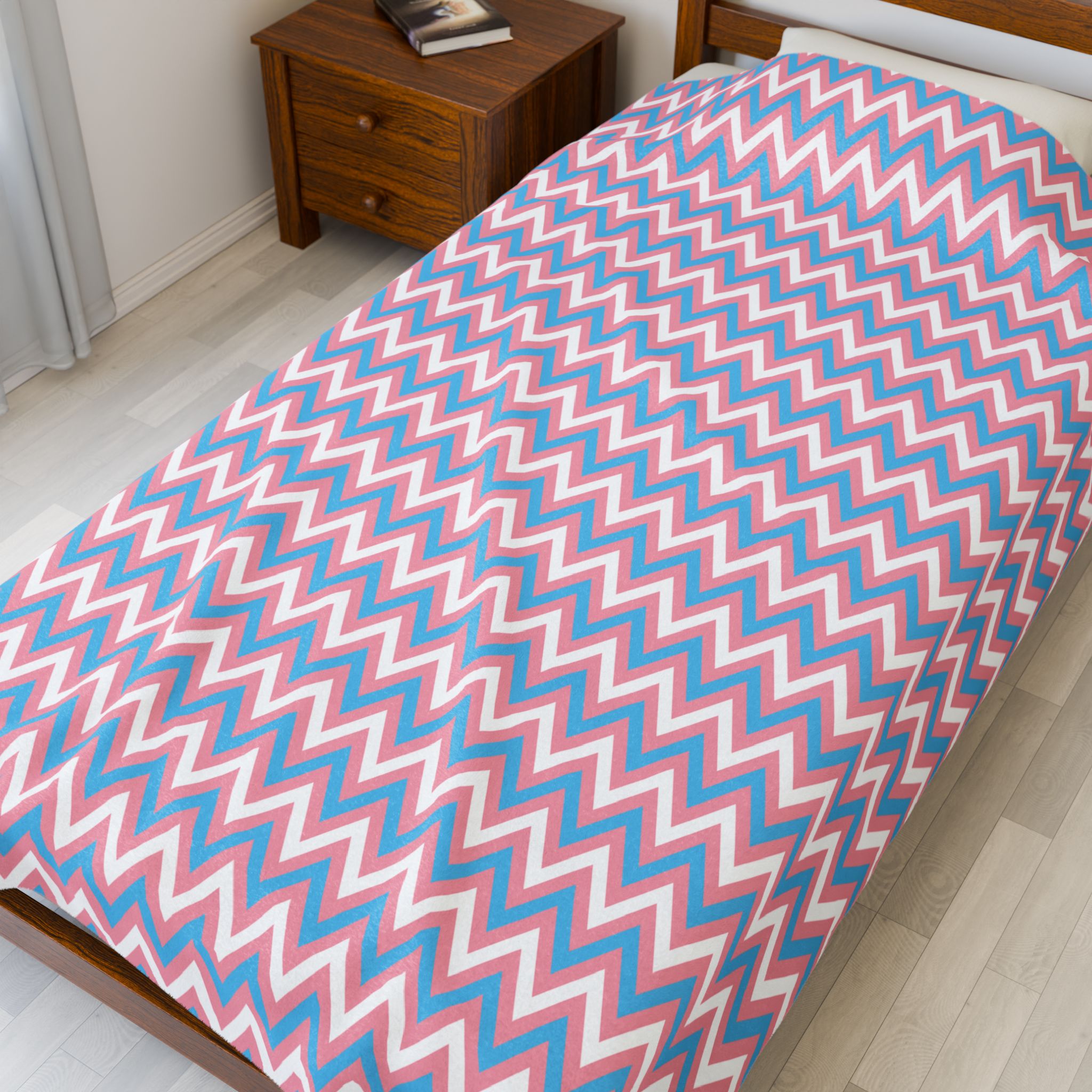 Transgender Flag Chevron Pattern Velveteen Plush Blanket - Coming Out Christmas Pride Blue Pink White