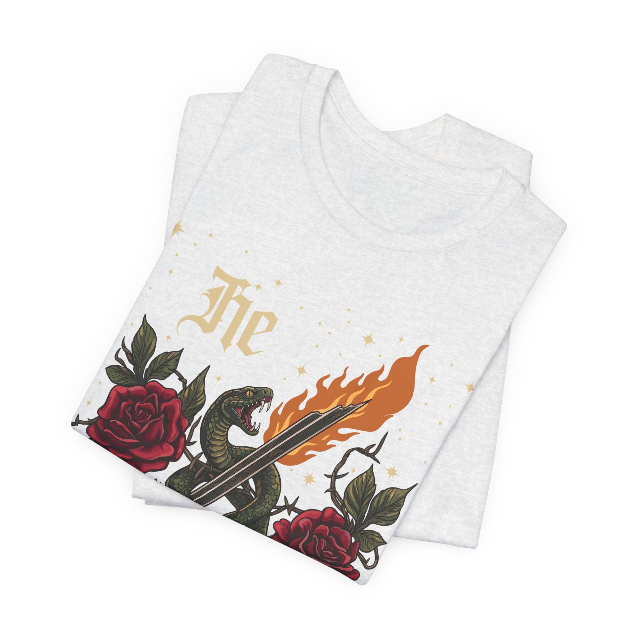 He/Him Gothic Tattoo T-Shirt | Bella+Canvas 3001 Pronoun Graphic Tee