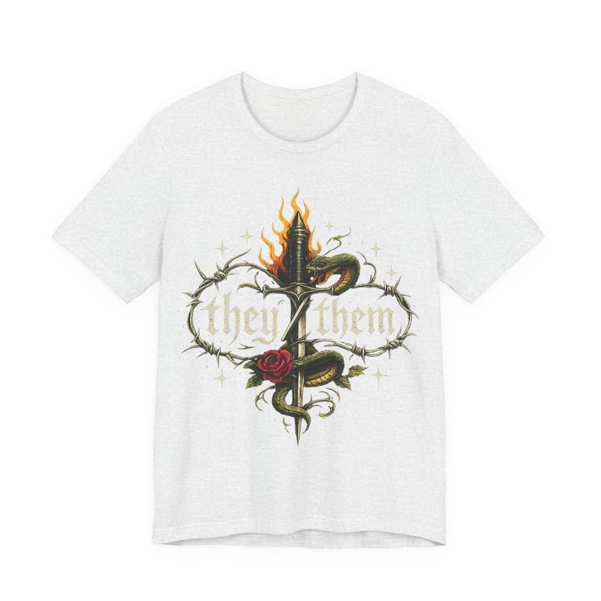 they/them Gothic Pronoun T-Shirt – Tattoo Flash Style Graphic Tee