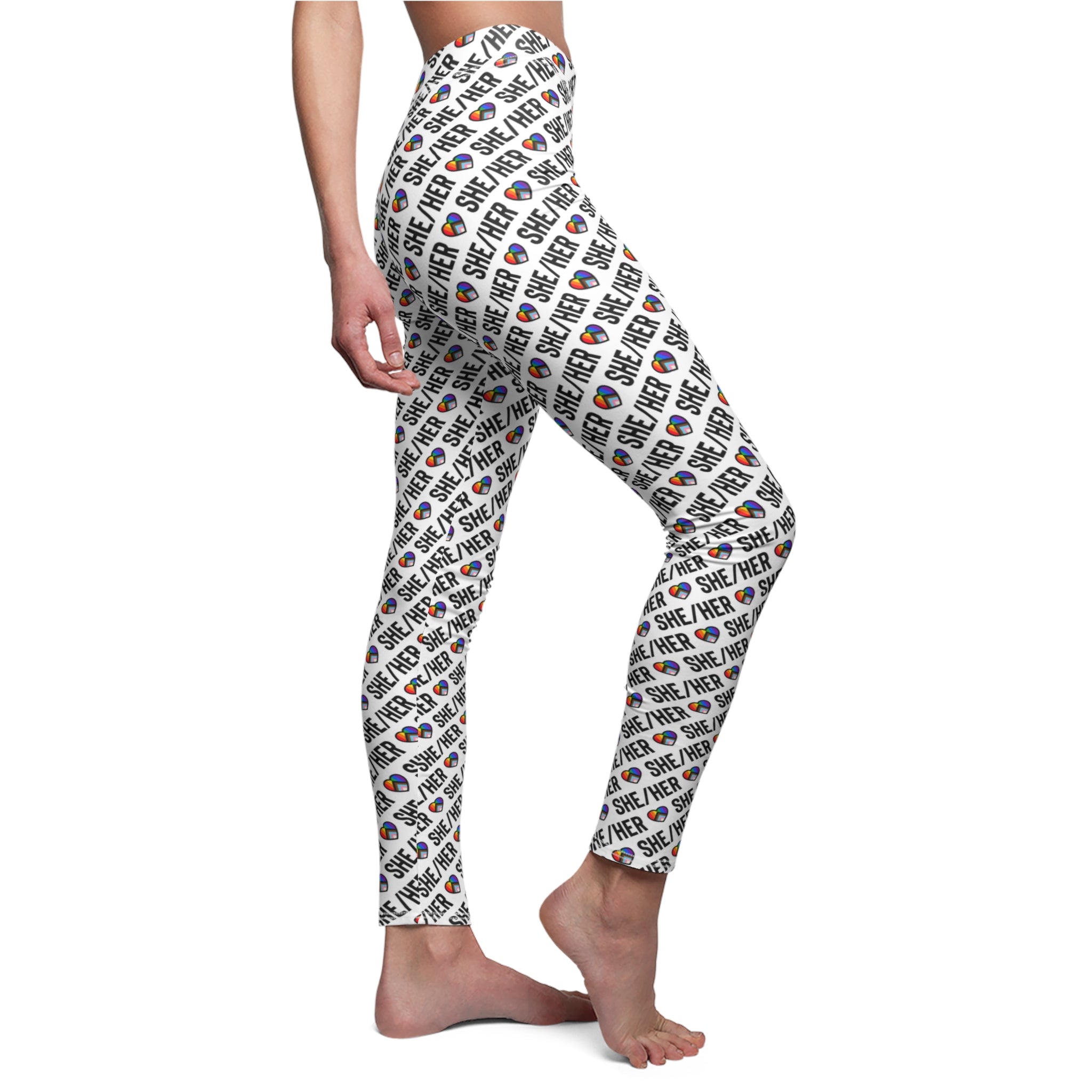 She/Her Pride Pattern Leggings | All-Over Print Pronoun Leggings