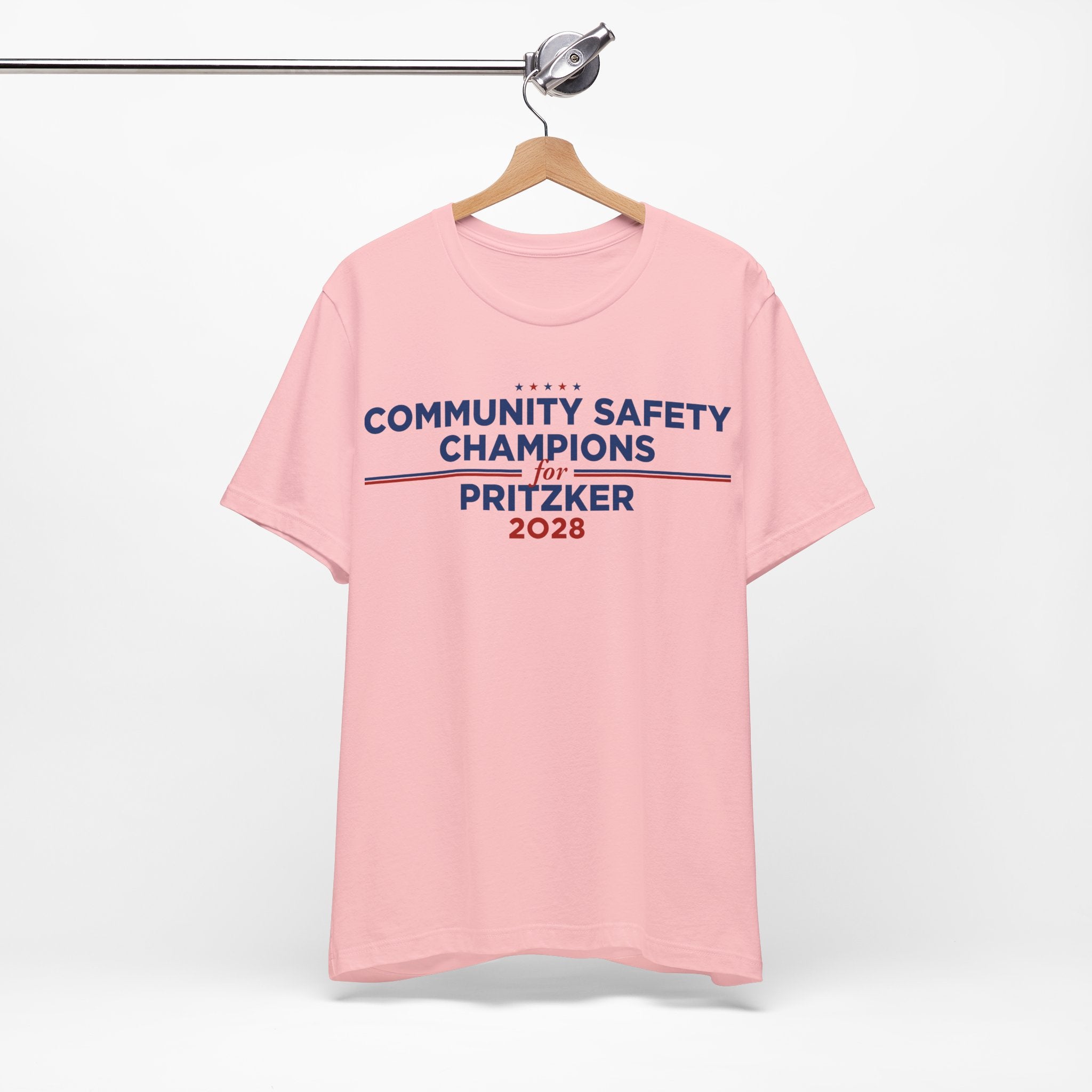 Community Safety Champions for Pritzker 2028 T-Shirt | Bella+Canvas 3001 Political Graphic Tee