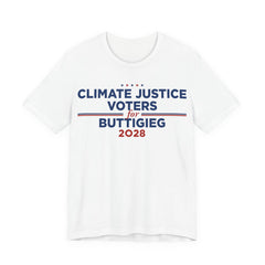 Climate Justice Voters for Buttigieg 2028 T-Shirt | Bella+Canvas 3001 Political Graphic Tee