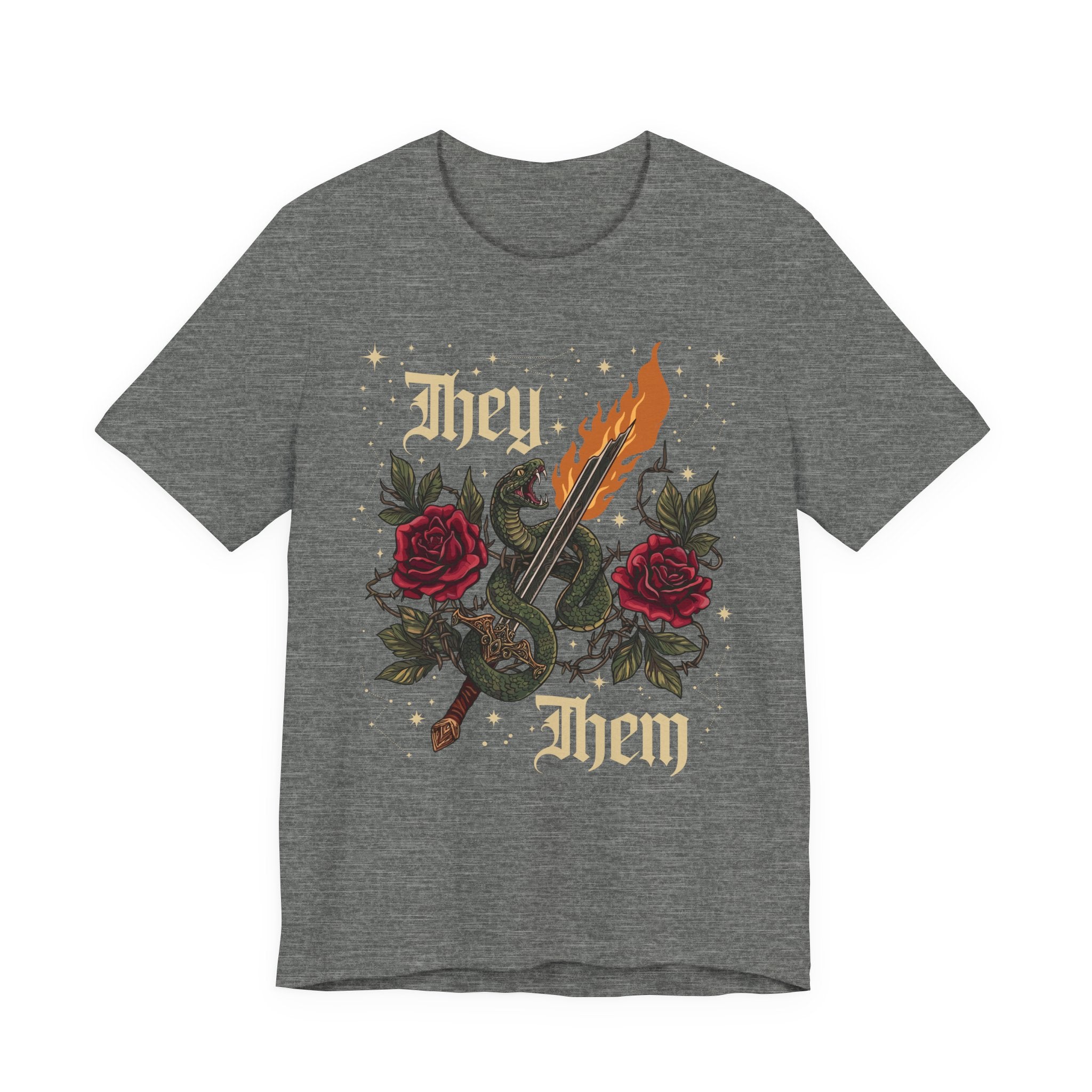 They/Them Gothic Tattoo T-Shirt | Bella+Canvas 3001 Pronoun Graphic Tee