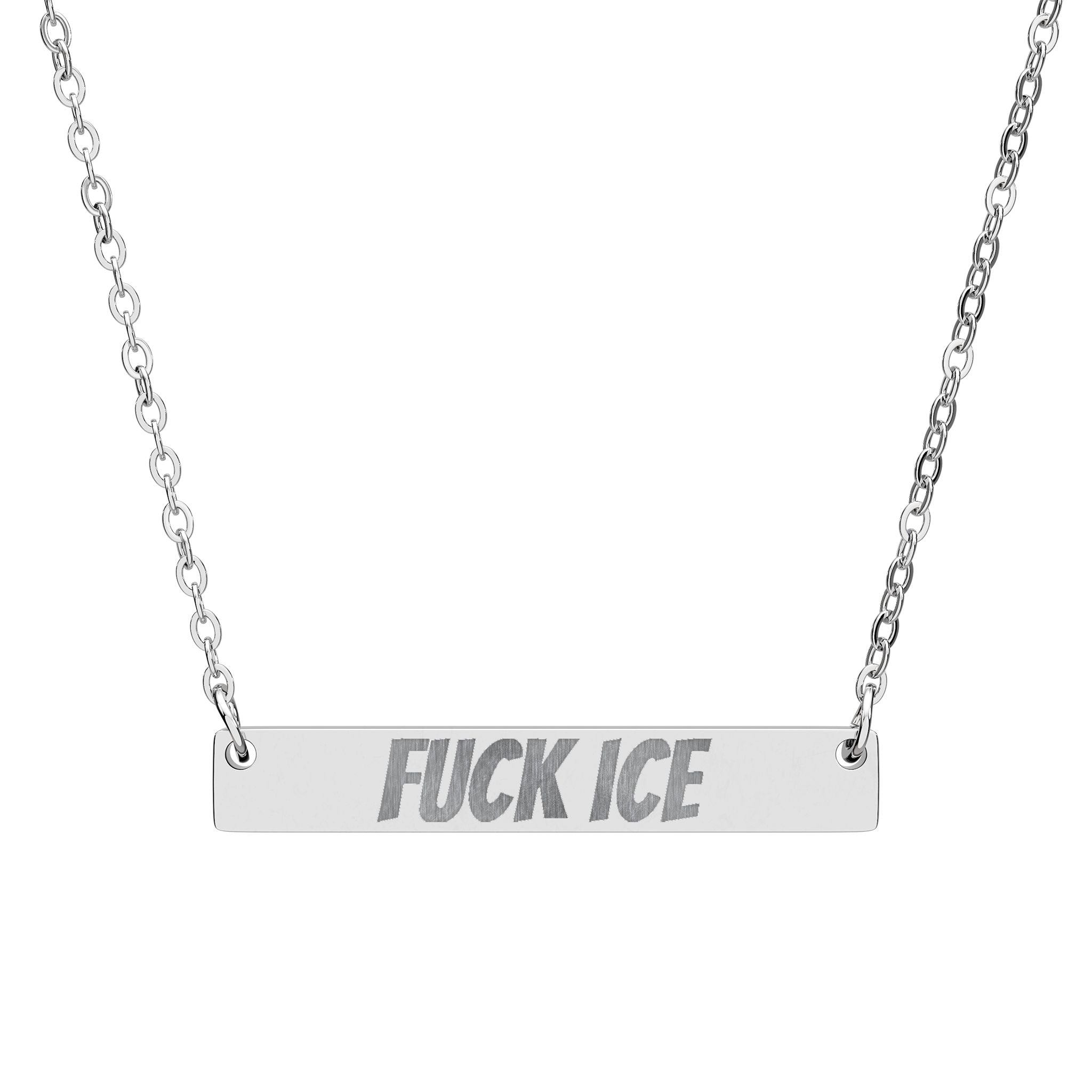 Engraved "FUCK ICE" Bar Necklace — Horizontal Statement Pendant