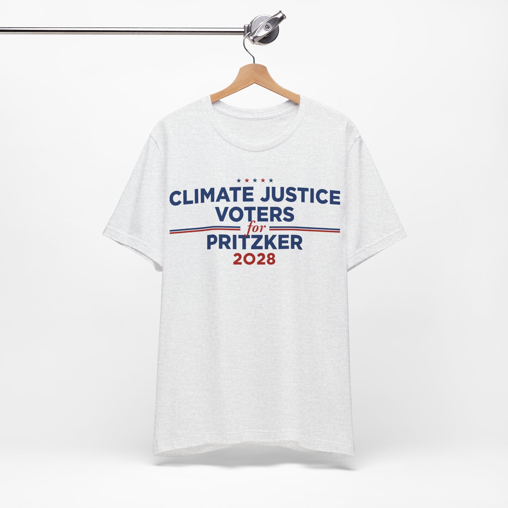 Climate Justice Voters for Pritzker 2028 T-Shirt | Bella+Canvas 3001 Political Graphic Tee