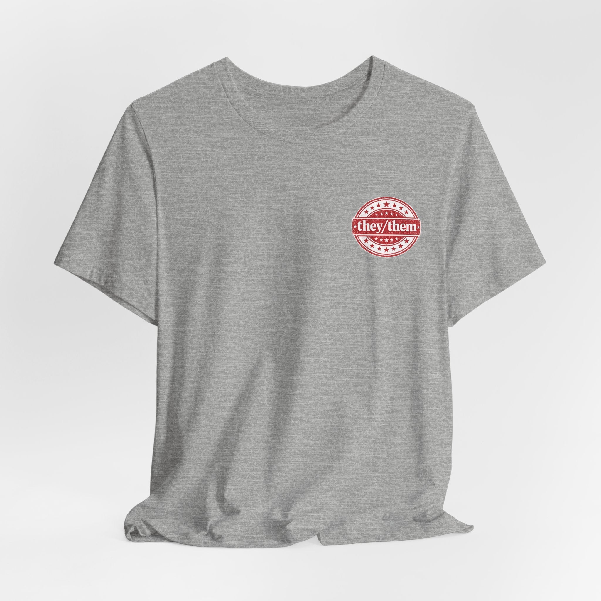 they/them Red Stamp Pronoun T-Shirt – Vintage Chest Graphic Tee