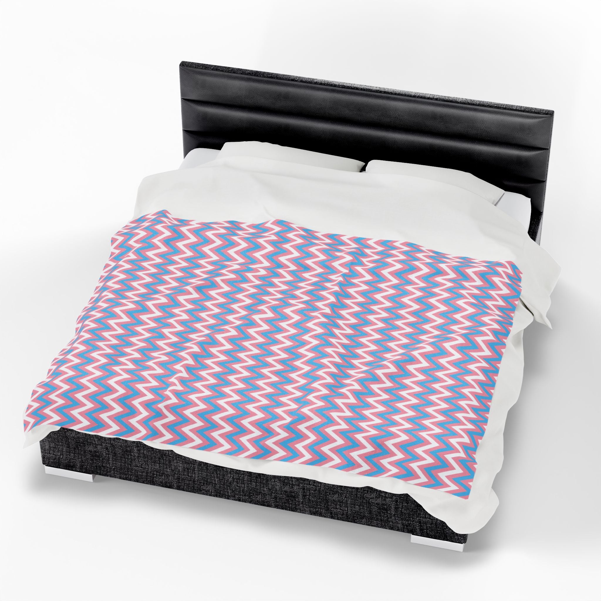 Transgender Flag Chevron Pattern Velveteen Plush Blanket - Coming Out Christmas Pride Blue Pink White