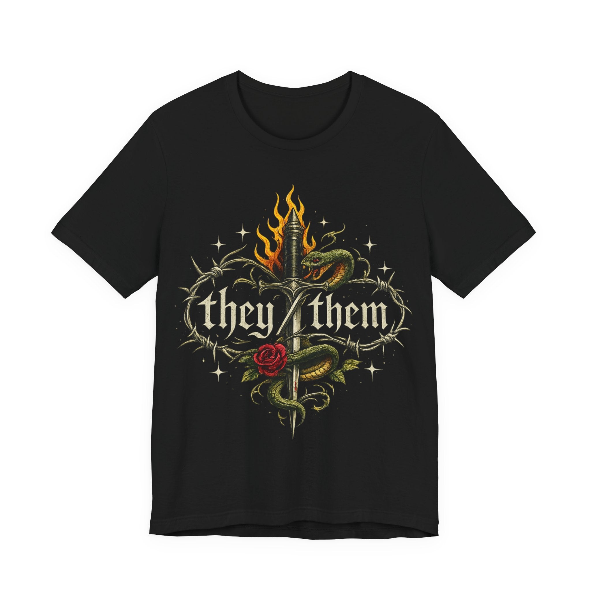 they/them Gothic Pronoun T-Shirt – Tattoo Flash Style Graphic Tee