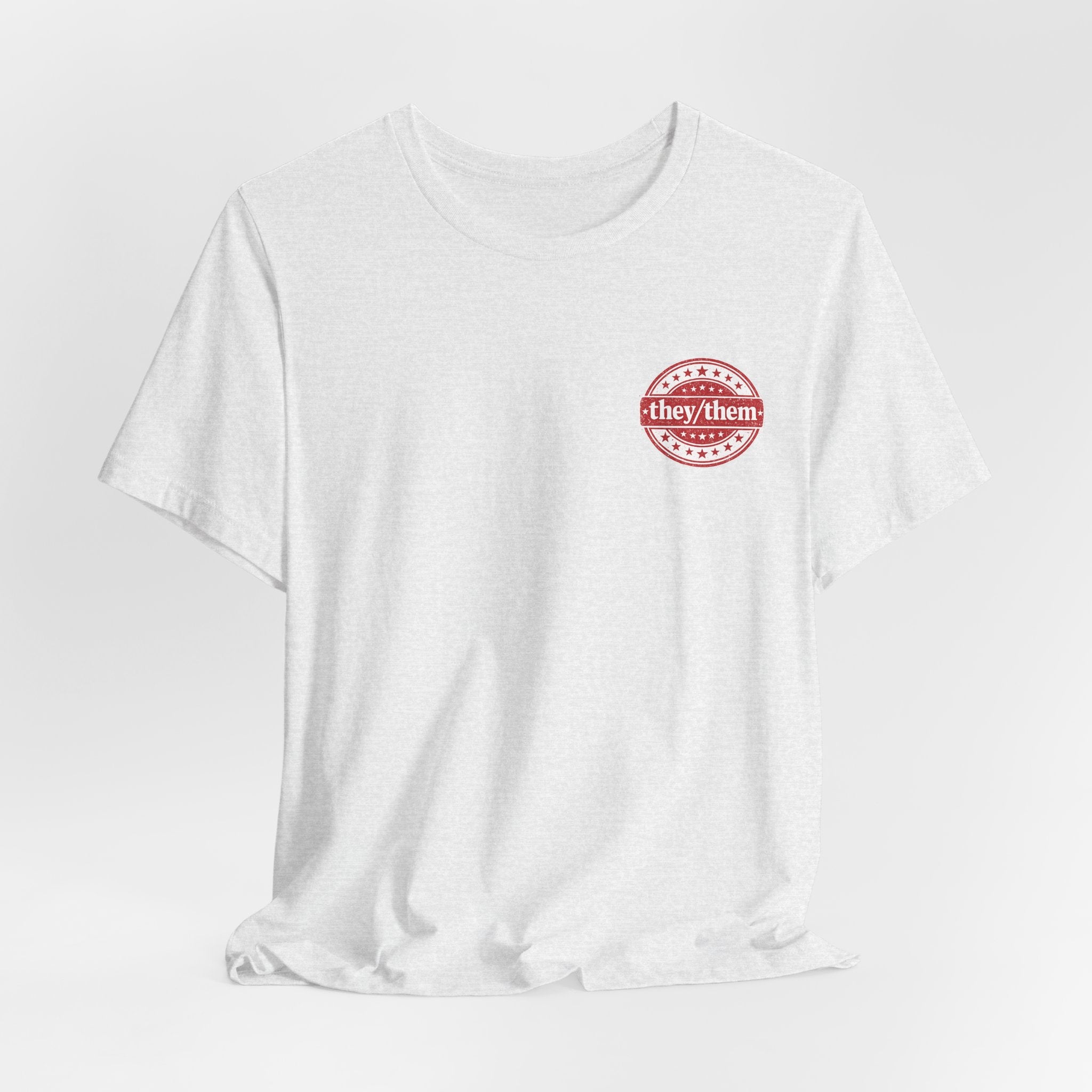 they/them Red Stamp Pronoun T-Shirt – Vintage Chest Graphic Tee