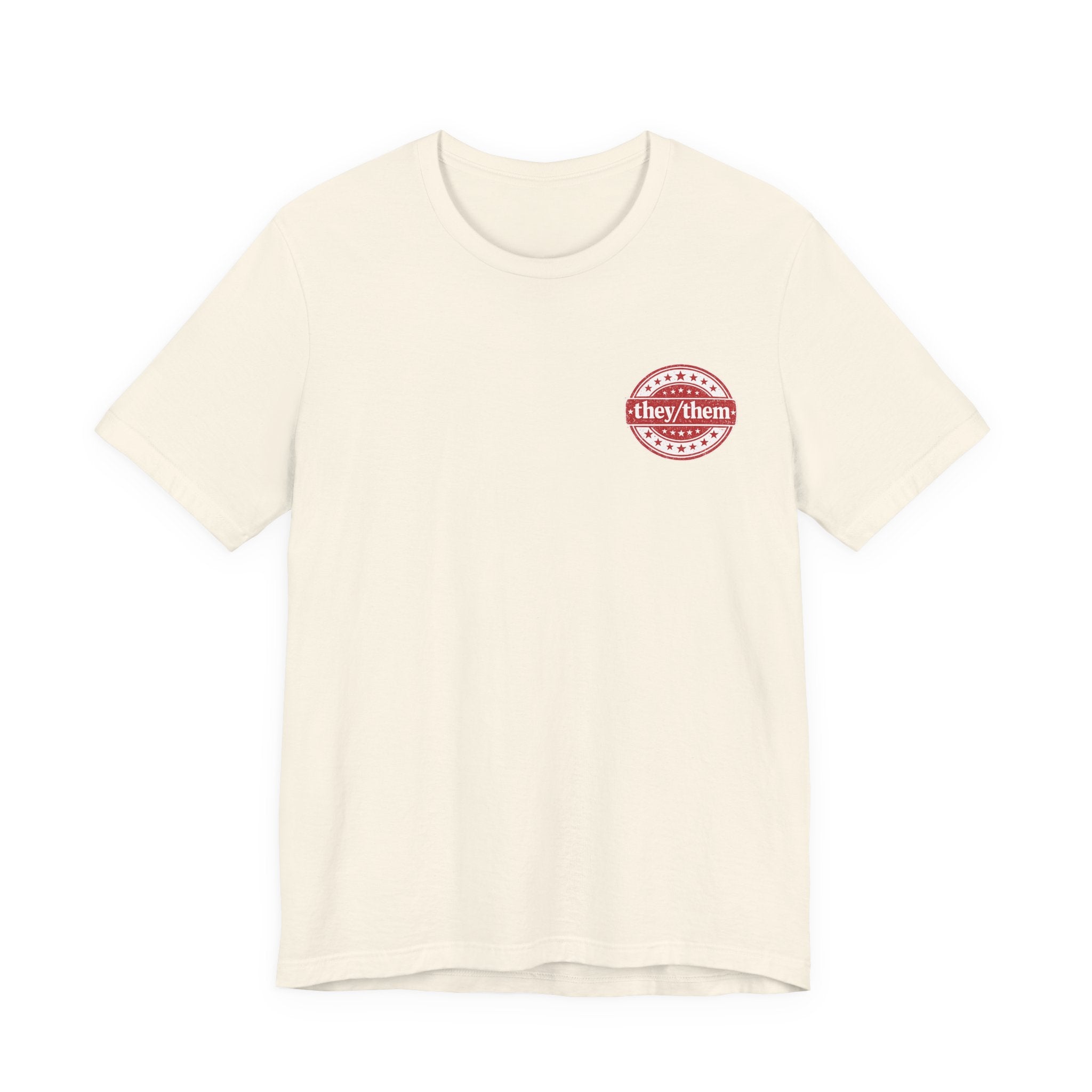 they/them Red Stamp Pronoun T-Shirt – Vintage Chest Graphic Tee