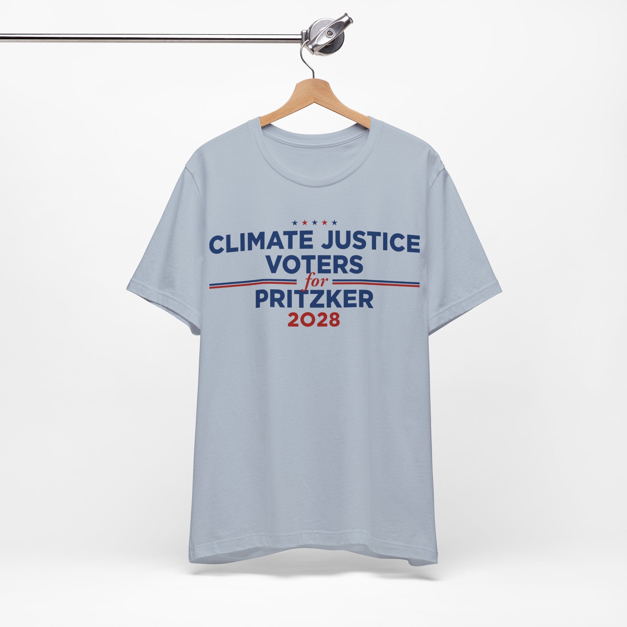 Climate Justice Voters for Pritzker 2028 T-Shirt | Bella+Canvas 3001 Political Graphic Tee