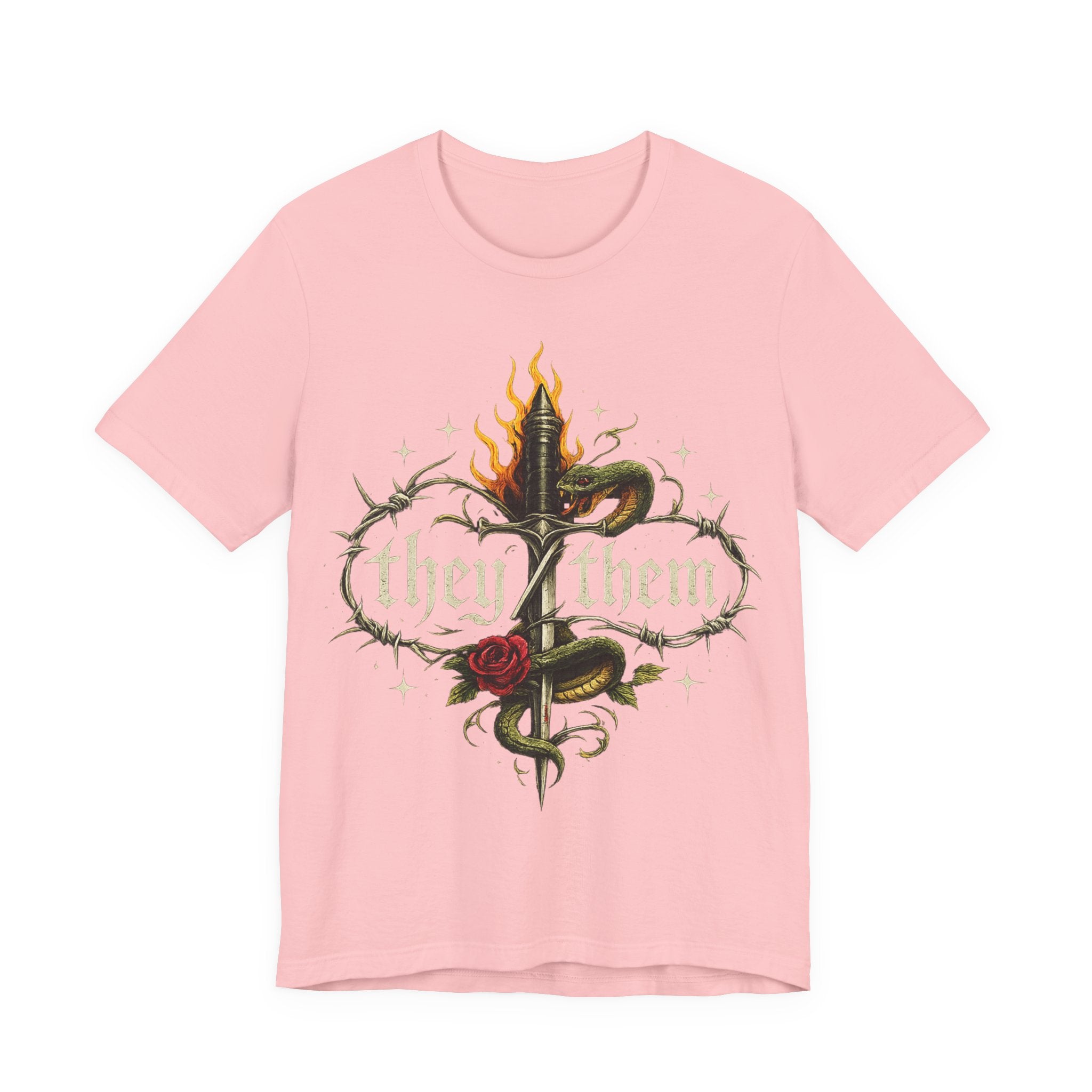 they/them Gothic Pronoun T-Shirt – Tattoo Flash Style Graphic Tee