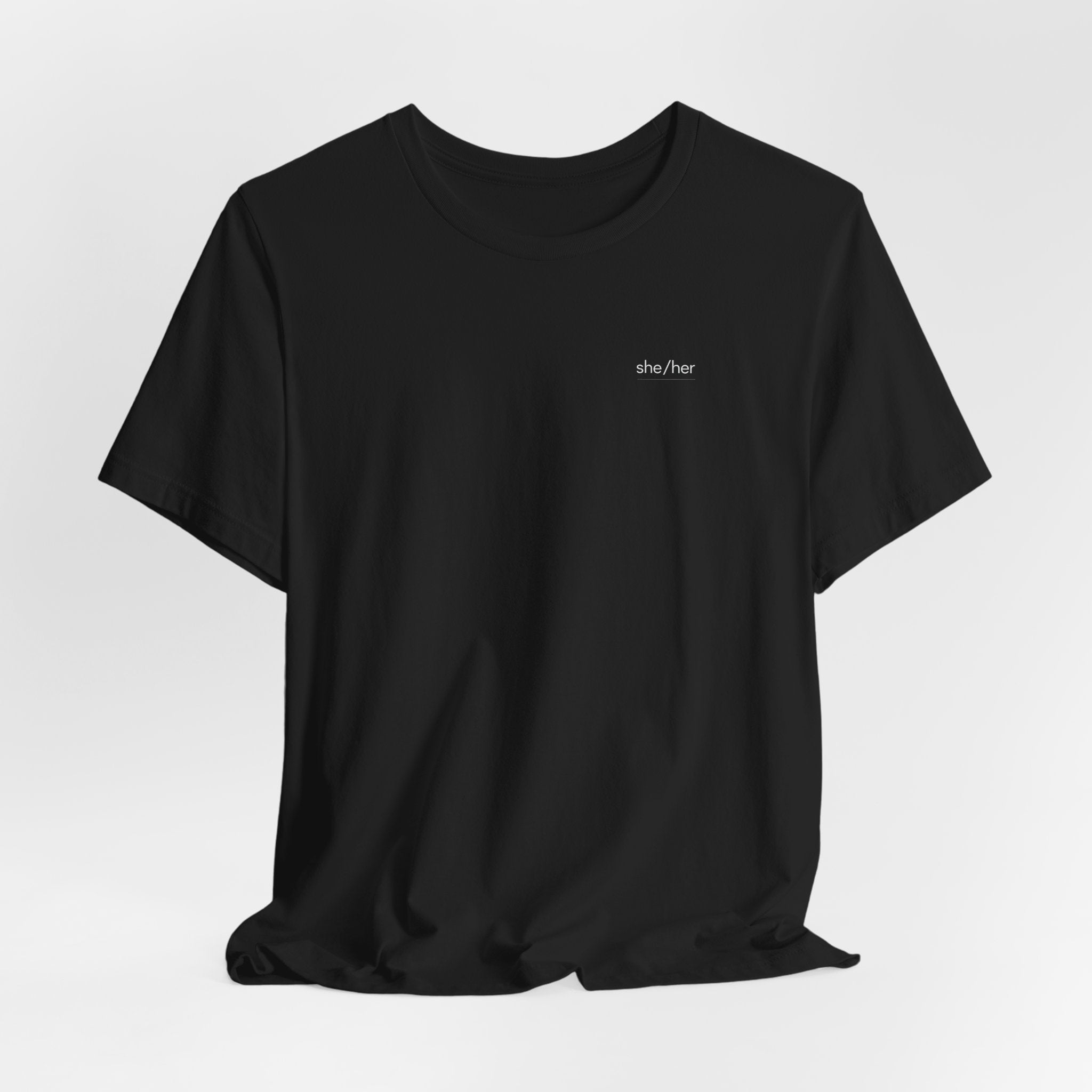 she/her Pronoun T-Shirt – Minimalist Underlined Chest Graphic Tee