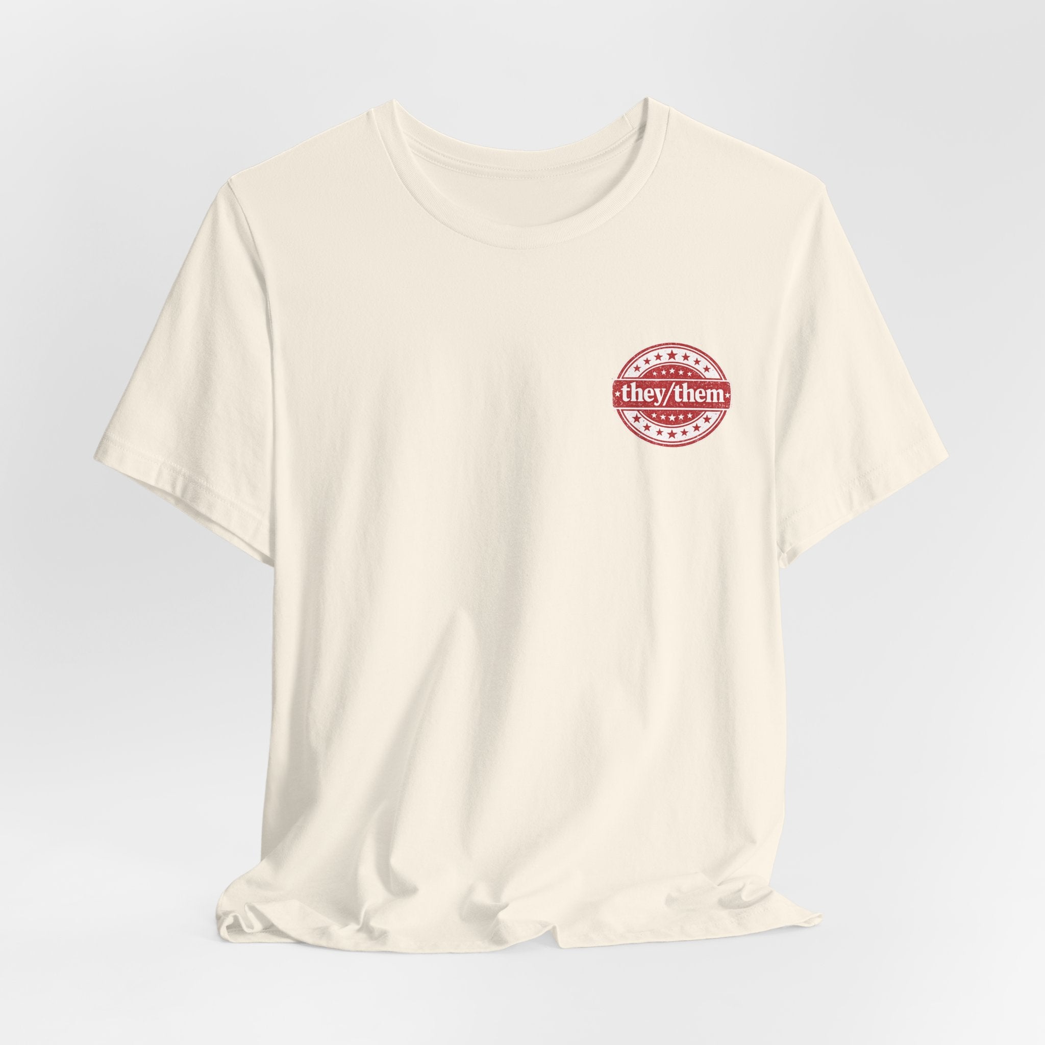 they/them Red Stamp Pronoun T-Shirt – Vintage Chest Graphic Tee