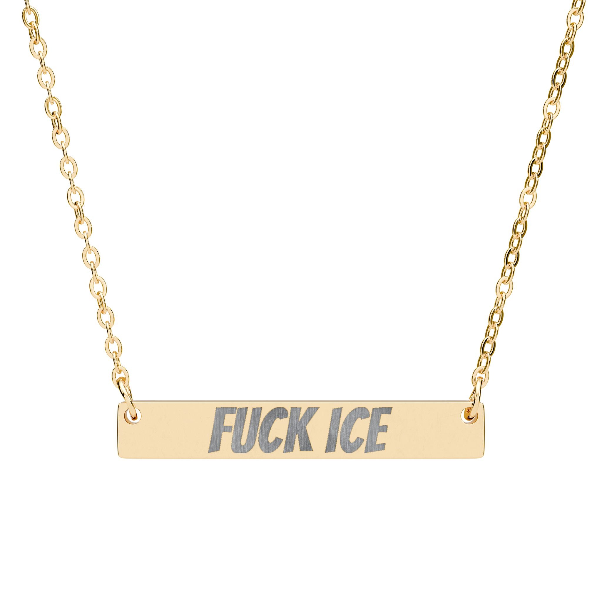 Engraved "FUCK ICE" Bar Necklace — Horizontal Statement Pendant