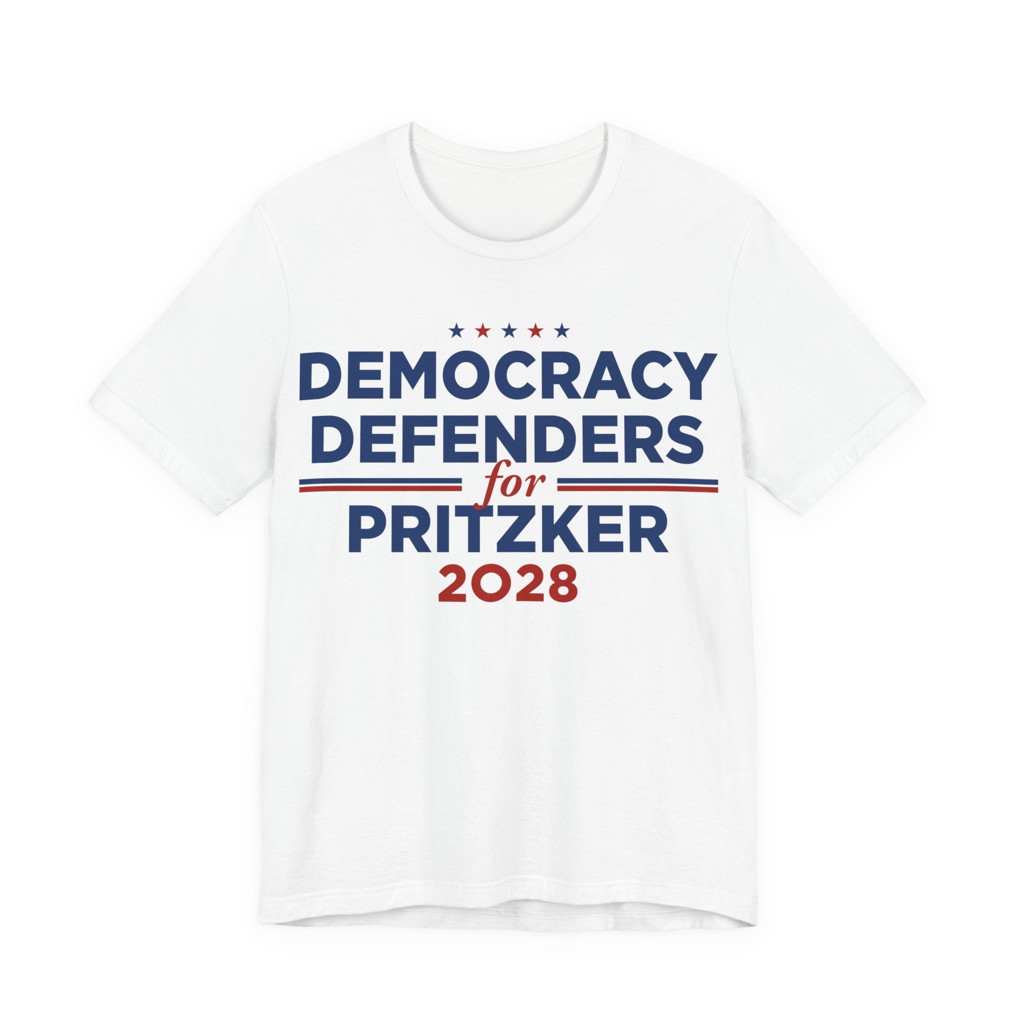 Democracy Defenders for Pritzker 2028 T-Shirt | Bella+Canvas 3001 Political Graphic Tee