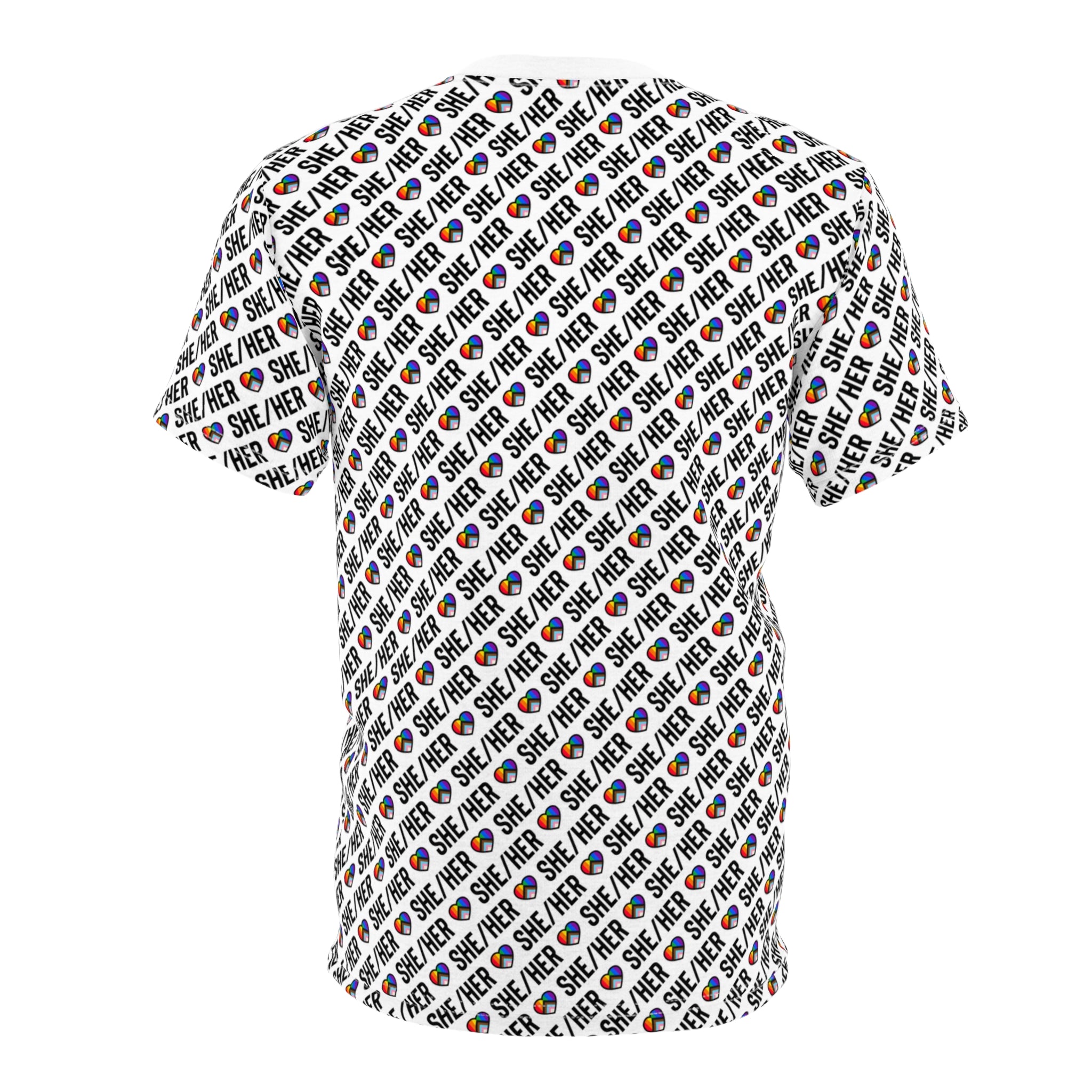 She/Her Pride Pattern T-Shirt | All-Over Print Pronoun Tee