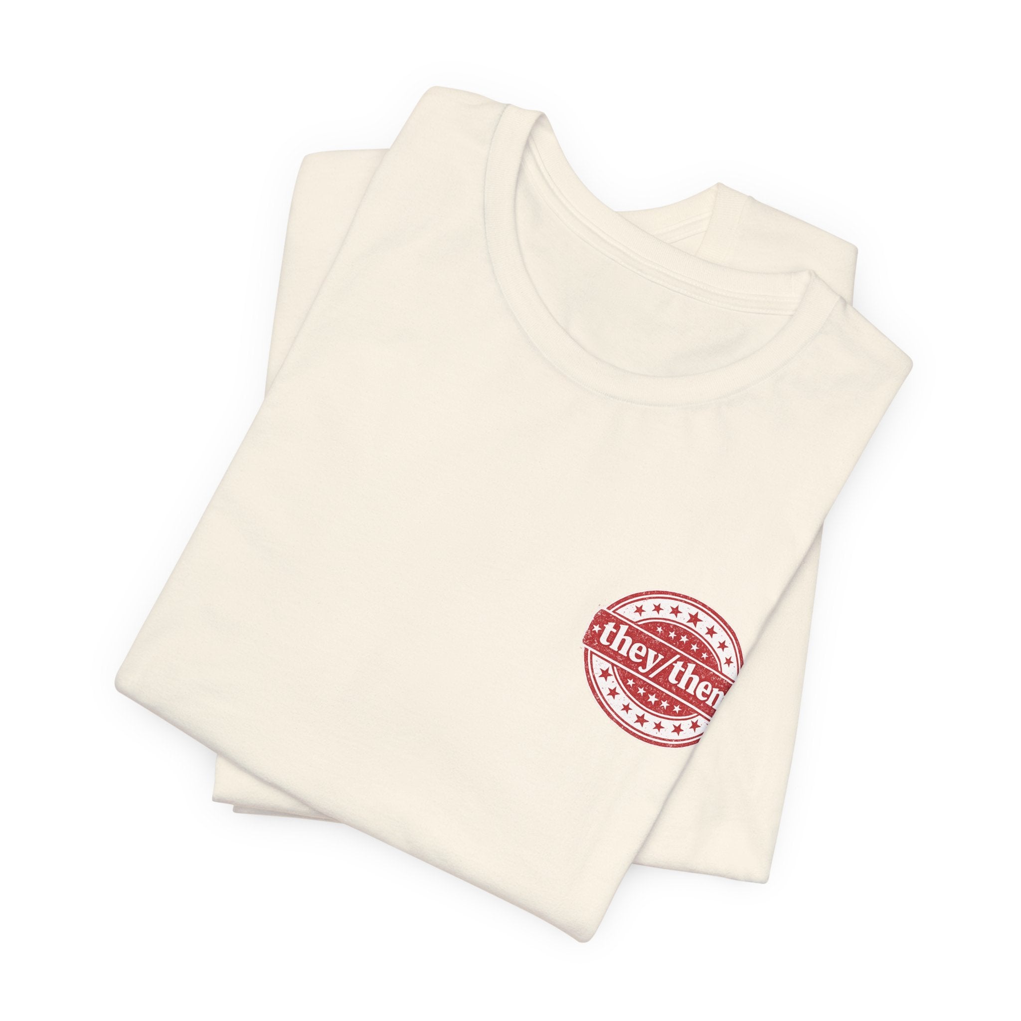 they/them Red Stamp Pronoun T-Shirt – Vintage Chest Graphic Tee