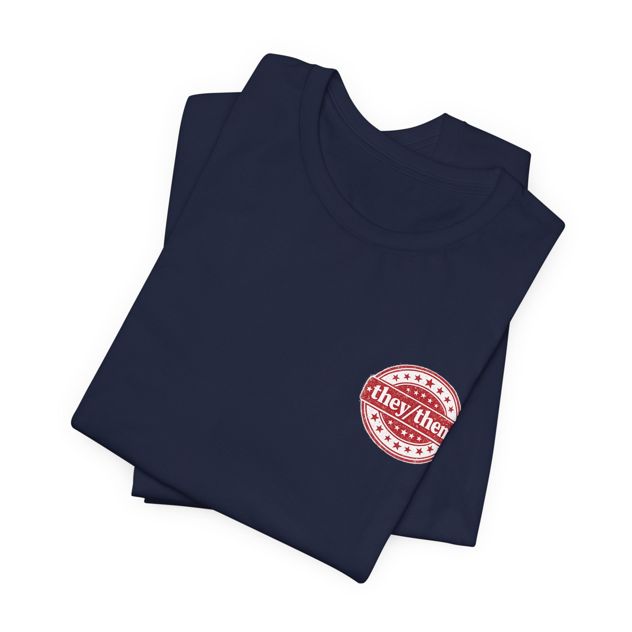 they/them Red Stamp Pronoun T-Shirt – Vintage Chest Graphic Tee