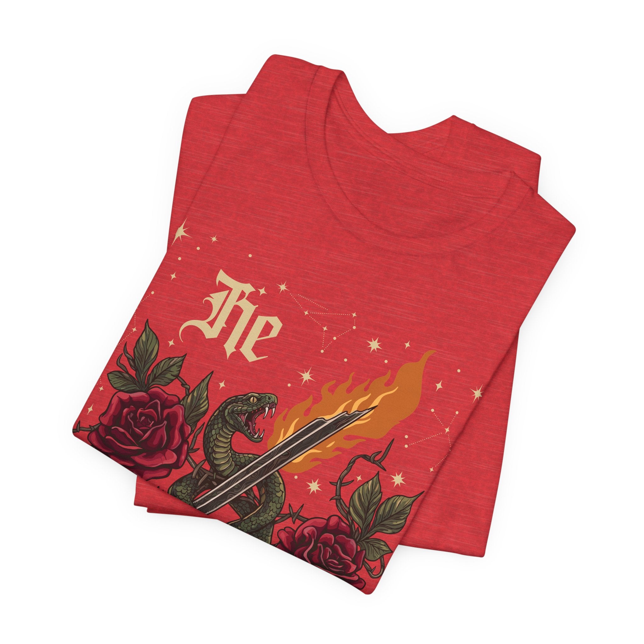 He/Him Gothic Tattoo T-Shirt | Bella+Canvas 3001 Pronoun Graphic Tee