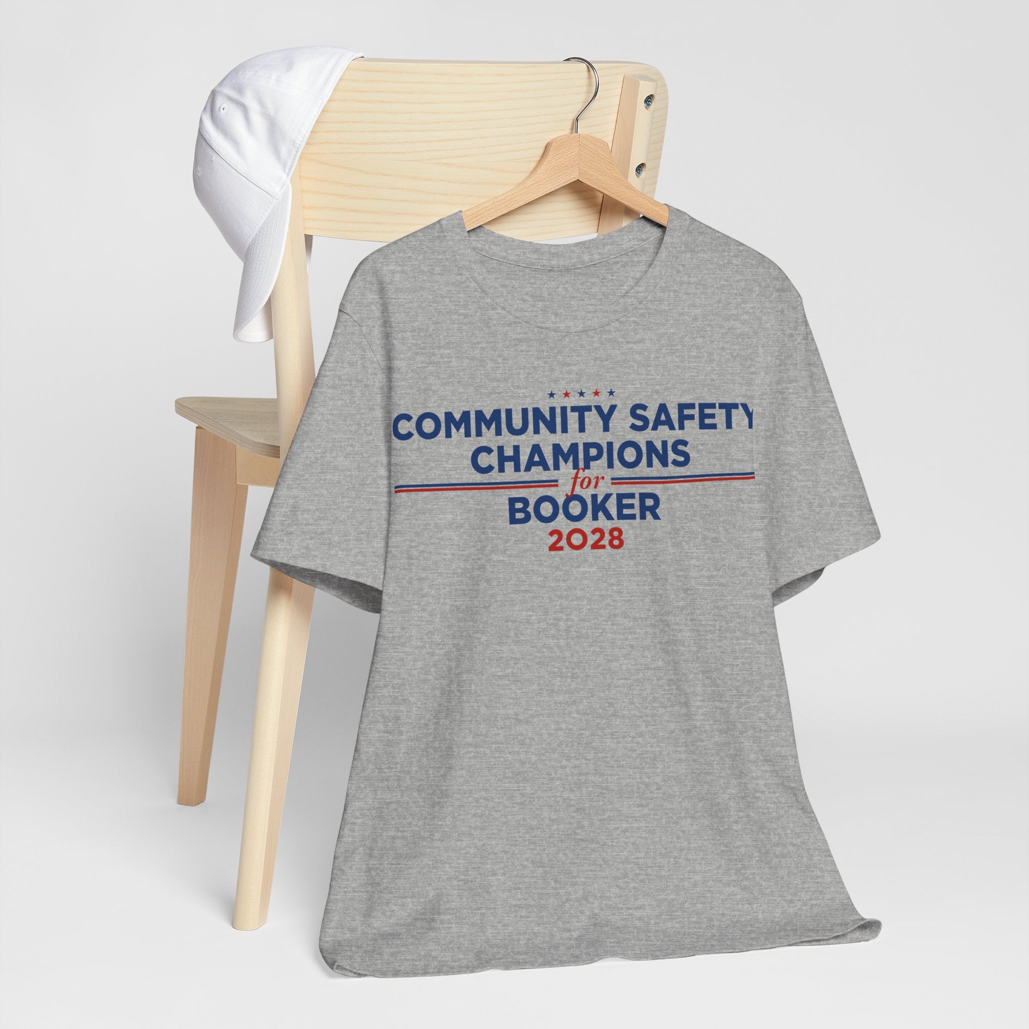 Community Safety Champions for Booker 2028 T-Shirt | Bella+Canvas 3001 Political Graphic Tee