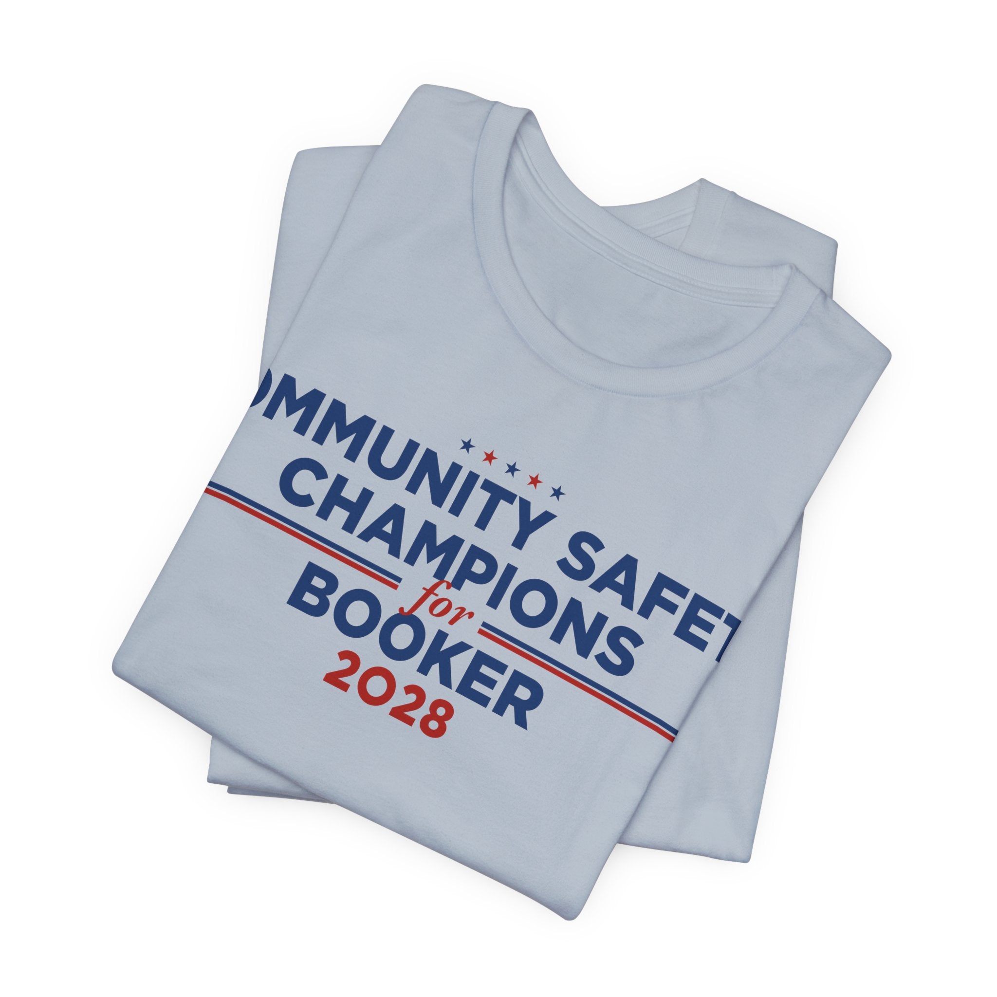 Community Safety Champions for Booker 2028 T-Shirt | Bella+Canvas 3001 Political Graphic Tee