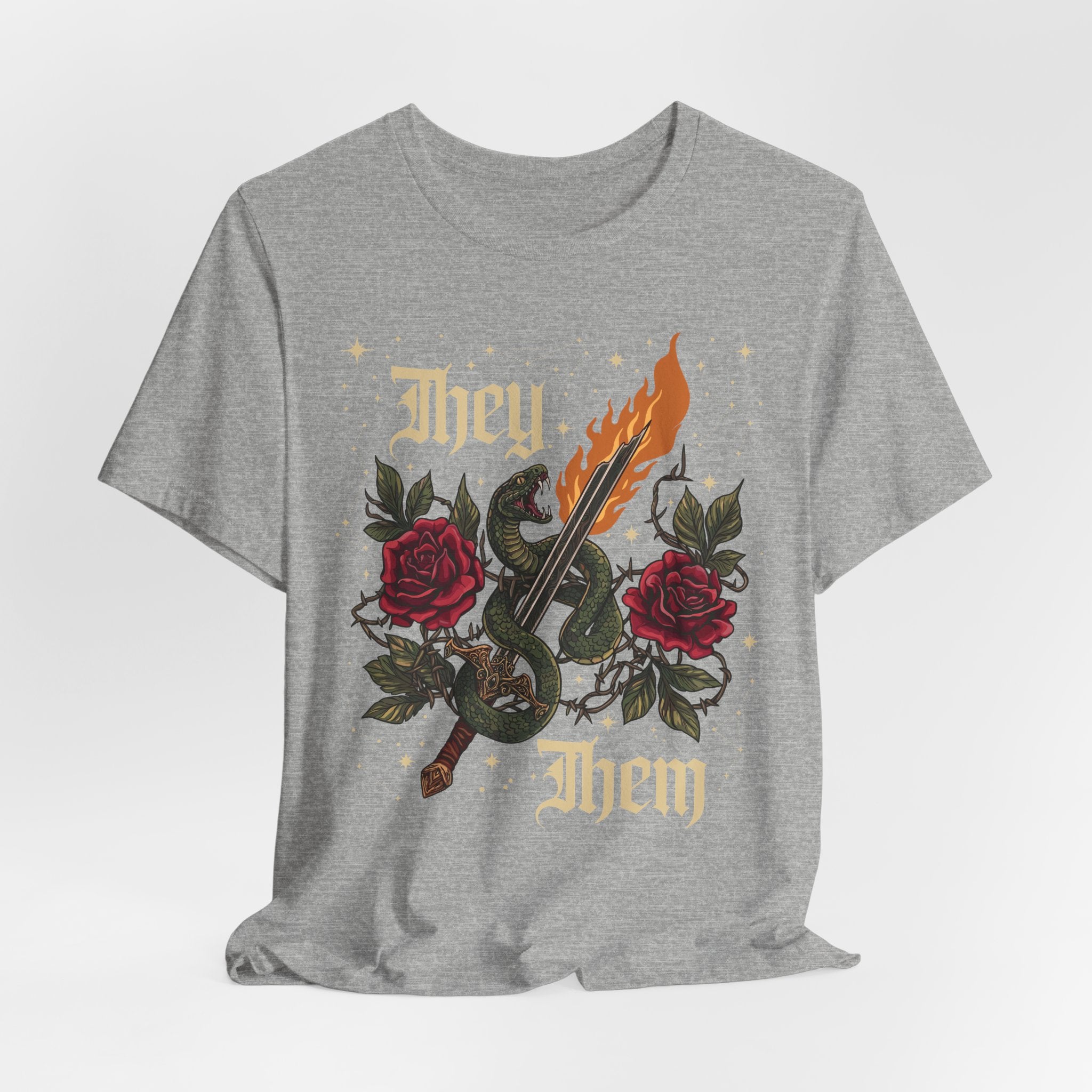 They/Them Gothic Tattoo T-Shirt | Bella+Canvas 3001 Pronoun Graphic Tee