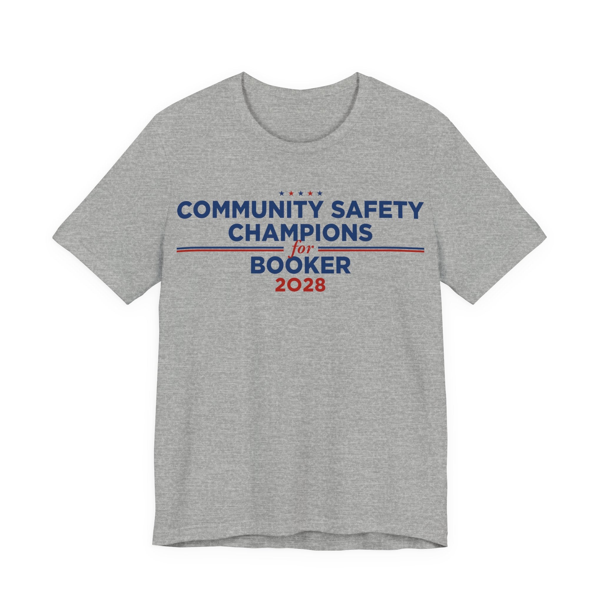 Community Safety Champions for Booker 2028 T-Shirt | Bella+Canvas 3001 Political Graphic Tee