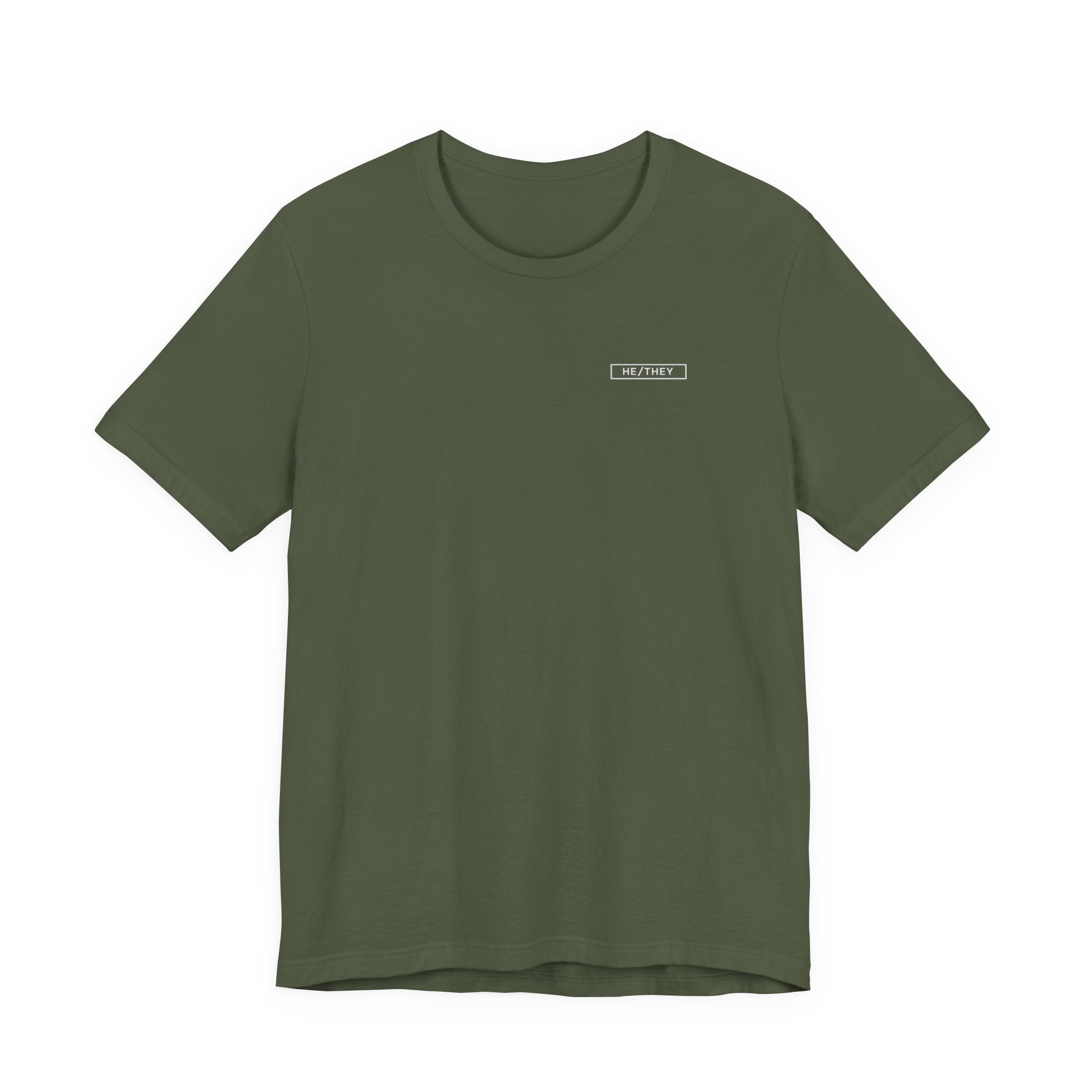 He/They Pronoun T-Shirt – Minimalist Chest Graphic Tee