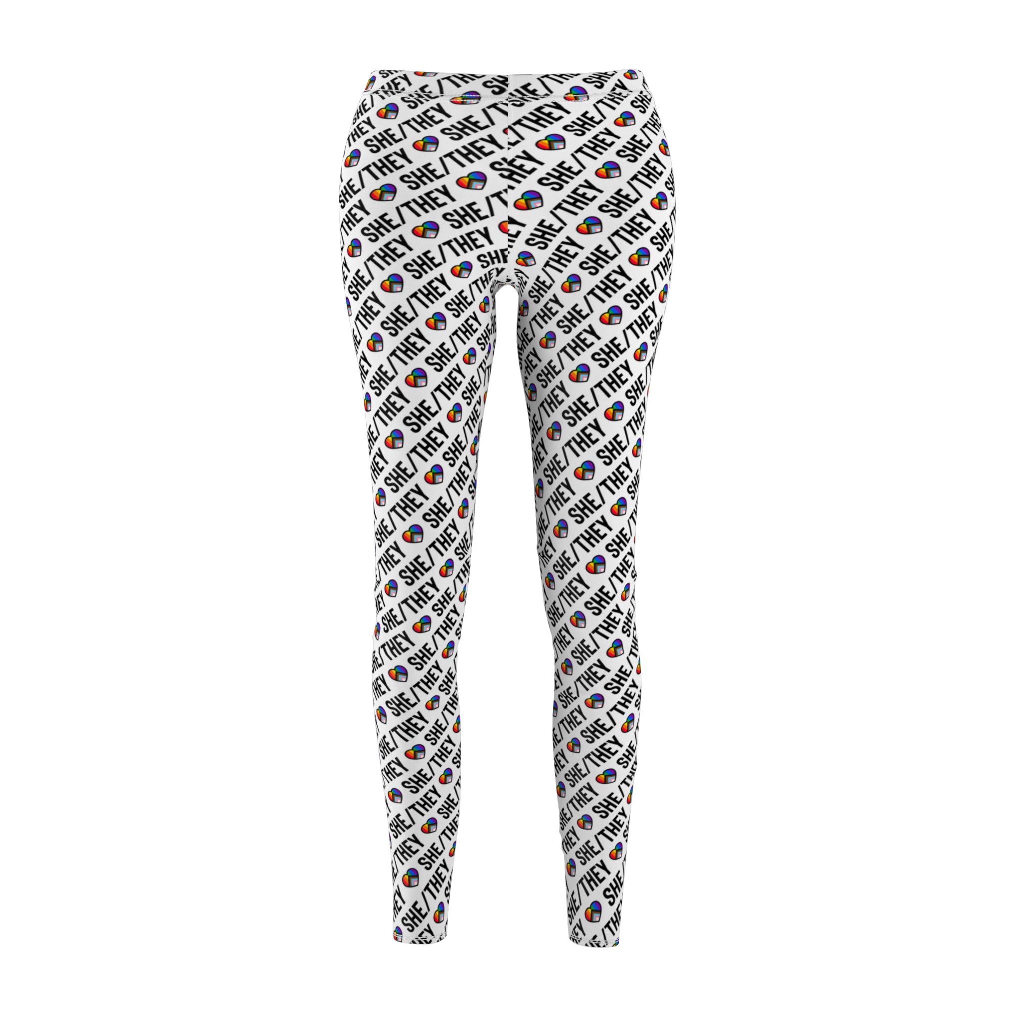 She/They Pride Pattern Leggings | All-Over Print Pronoun Leggings